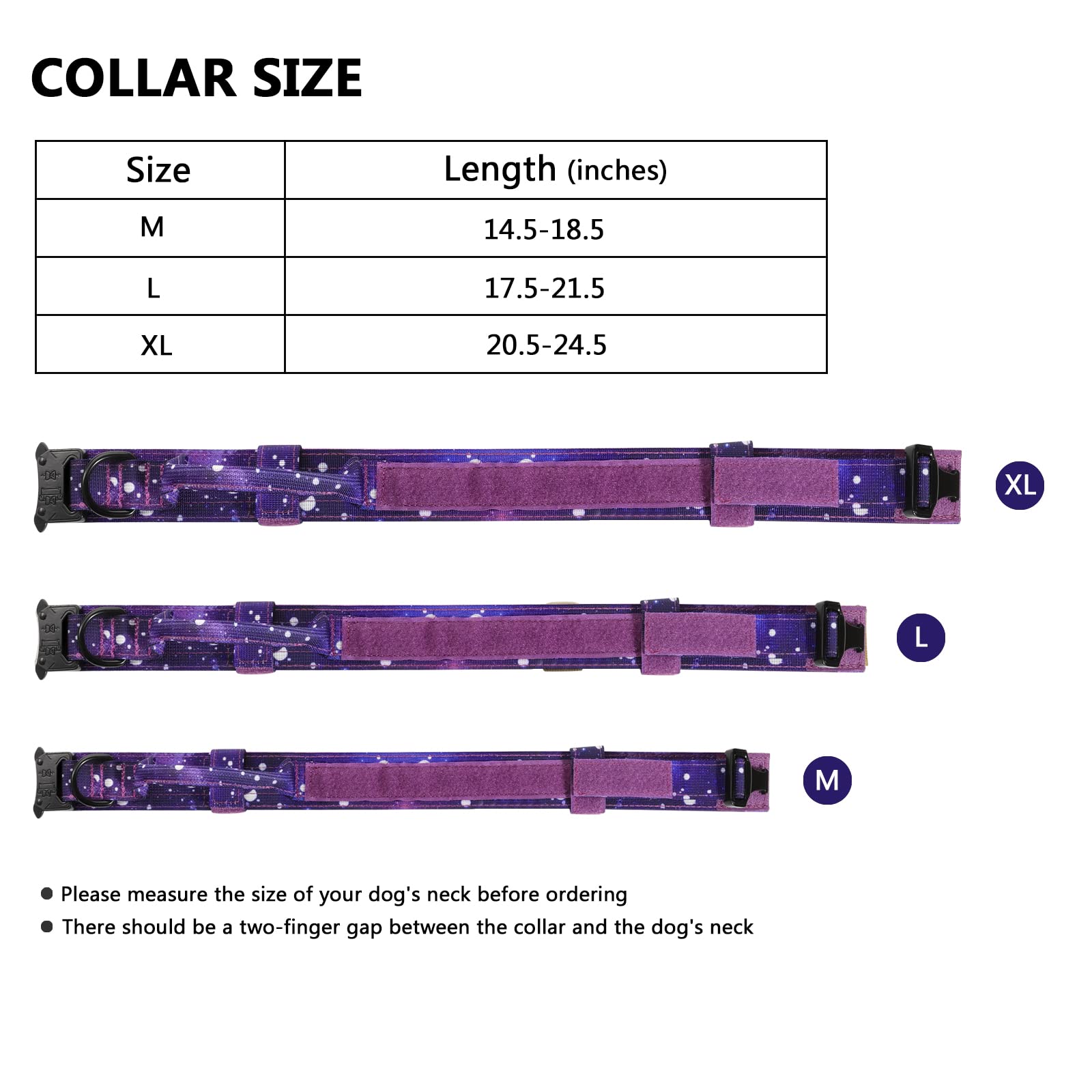 DAGANXI Tactical Dog Collar - Adjustable Nylon with Control Handle, Heavy Metal Buckle, XL, Purple Sky, Includes Patches & Airtags Case