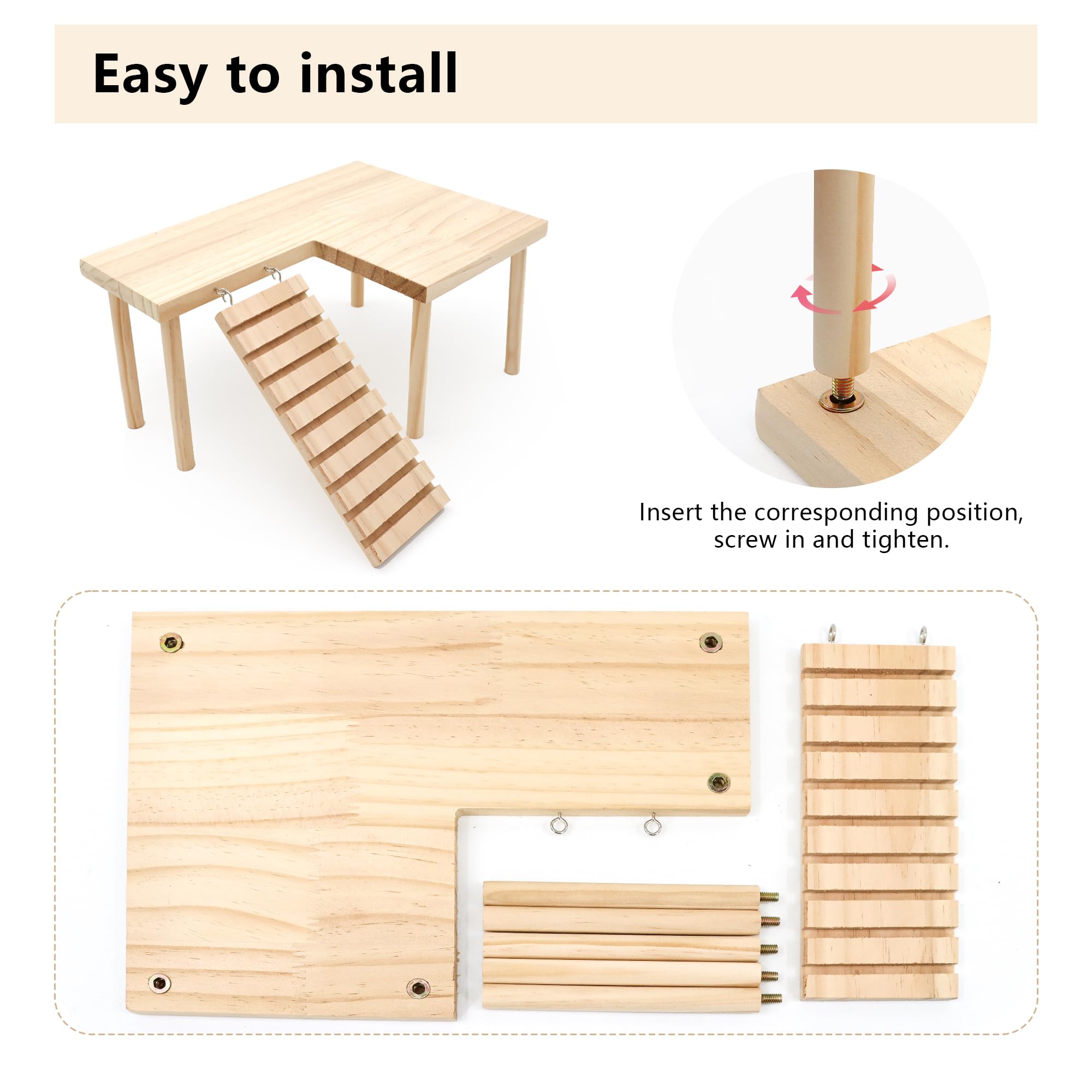 Dvhey Hamster Wooden Platform With Legs Small Animal Climbing Ladder Standing Rat Guinea Perch Chew Toy Cage Accessories (Platfo