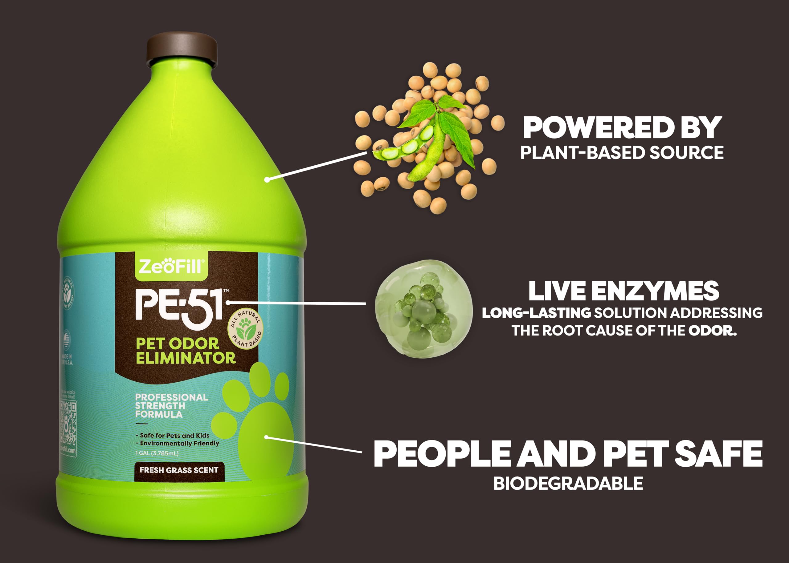 Zeofill Pe-51 Pet Odor Eliminator - Professional Strength Urine Enzyme Cleaner | Pet, Turf & Yard Smell Remover | Cat & Dog Pee