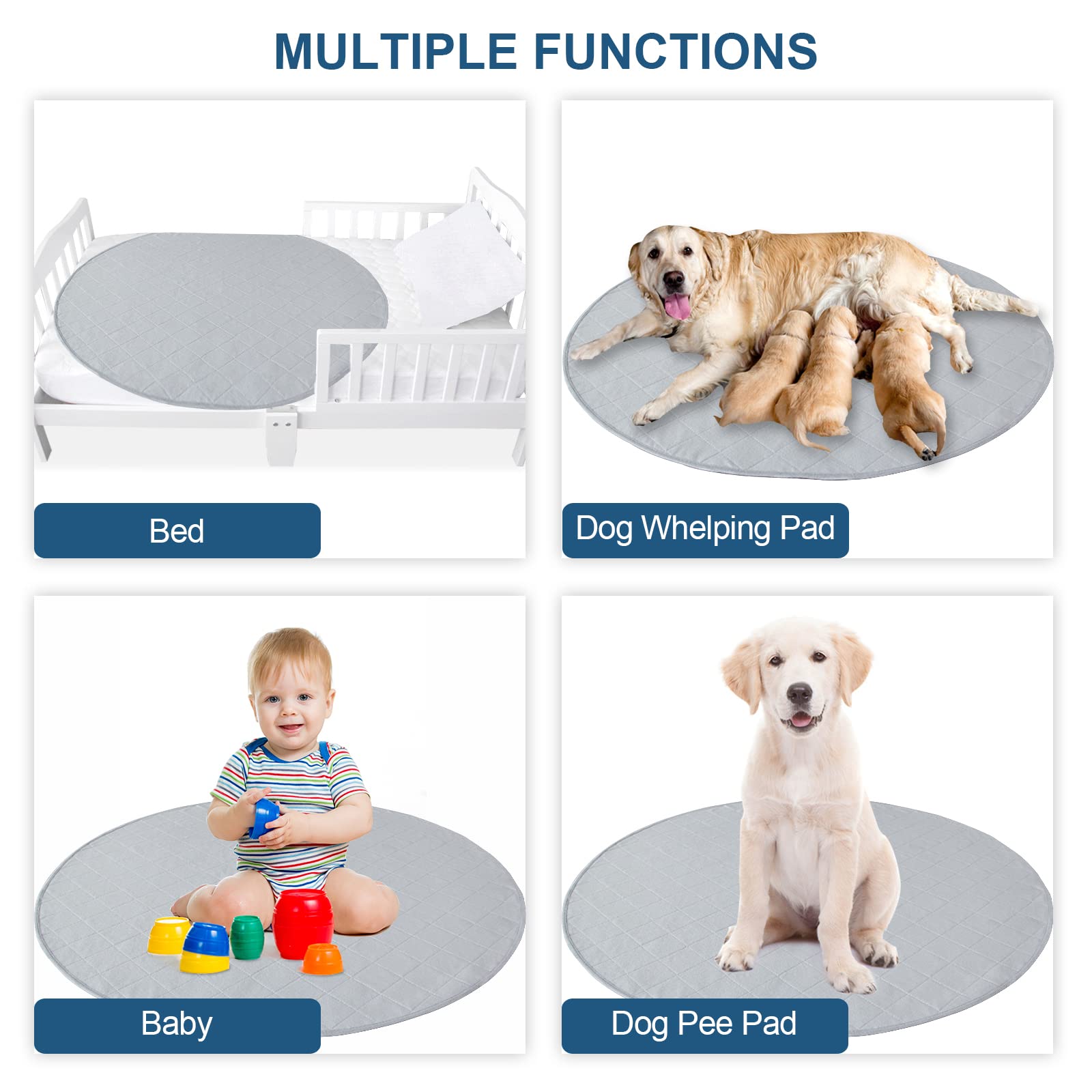 Moonsea Washable Dog Pee Pads 2 Pack, Waterproof Dog Whelping Pads, Reusable Pee Pad Quilted, Fast Absorbing Training Pads For Dogs, Housebreaking Absorption Pads