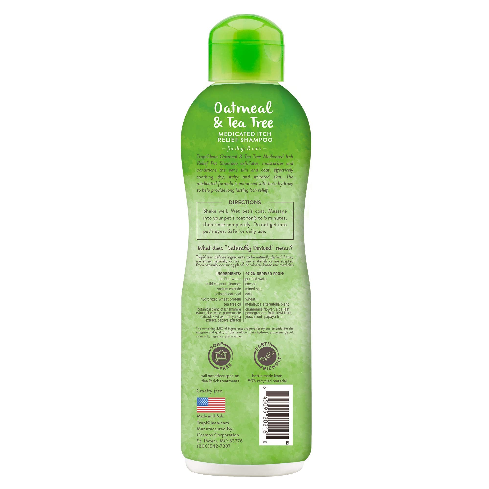 Tropiclean Oatmeal Dog Shampoo For Itchy Skin Relief, Soothing Medicated Itch Relief, With Vitamin E, Puppy Safe, Made In Usa, Cat Friendly, 20 Oz.