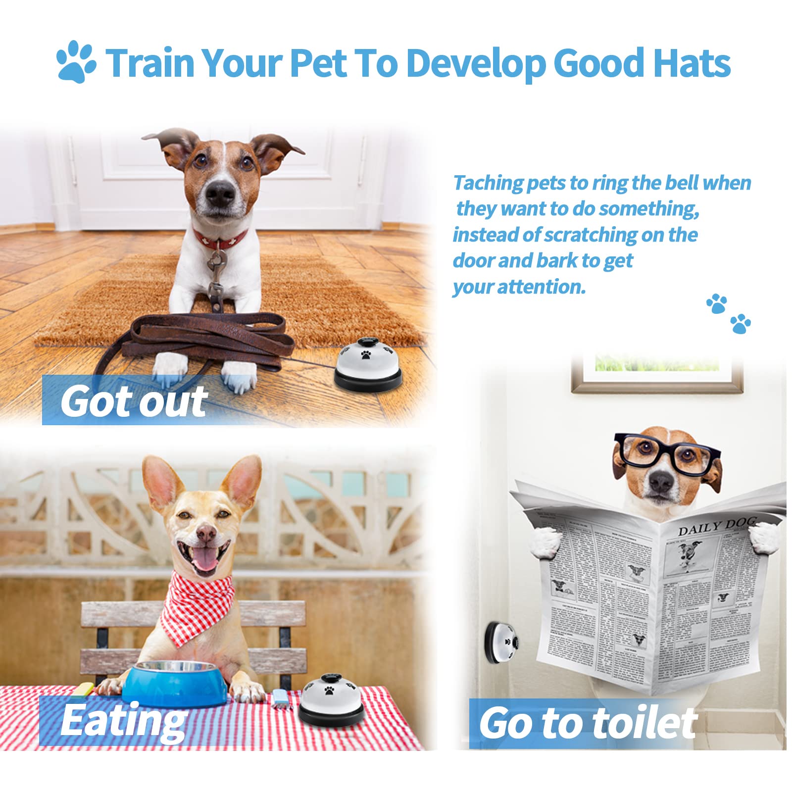 Jimejv 3 Pack Dog Doorbells, Pet Training Bells For Go Outside Potty Training And Communication Device Large Loud Dog Bell Cat P