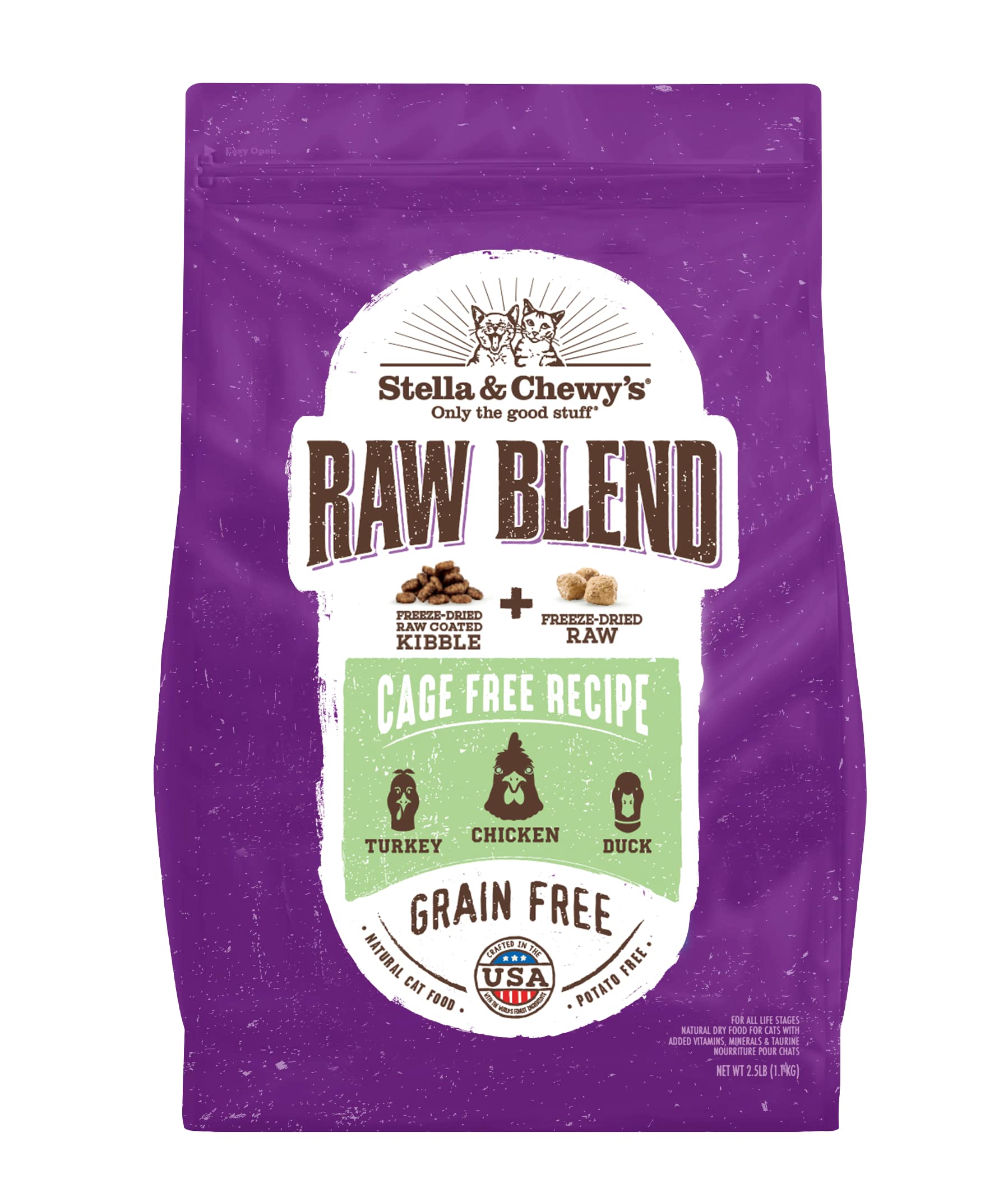 Stella & Chewys Raw Blend Premium Kibble Cat Food - Grain Free, Protein Rich Meals - Cage-Free Poultry Recipe - 2.5 lb. Bag