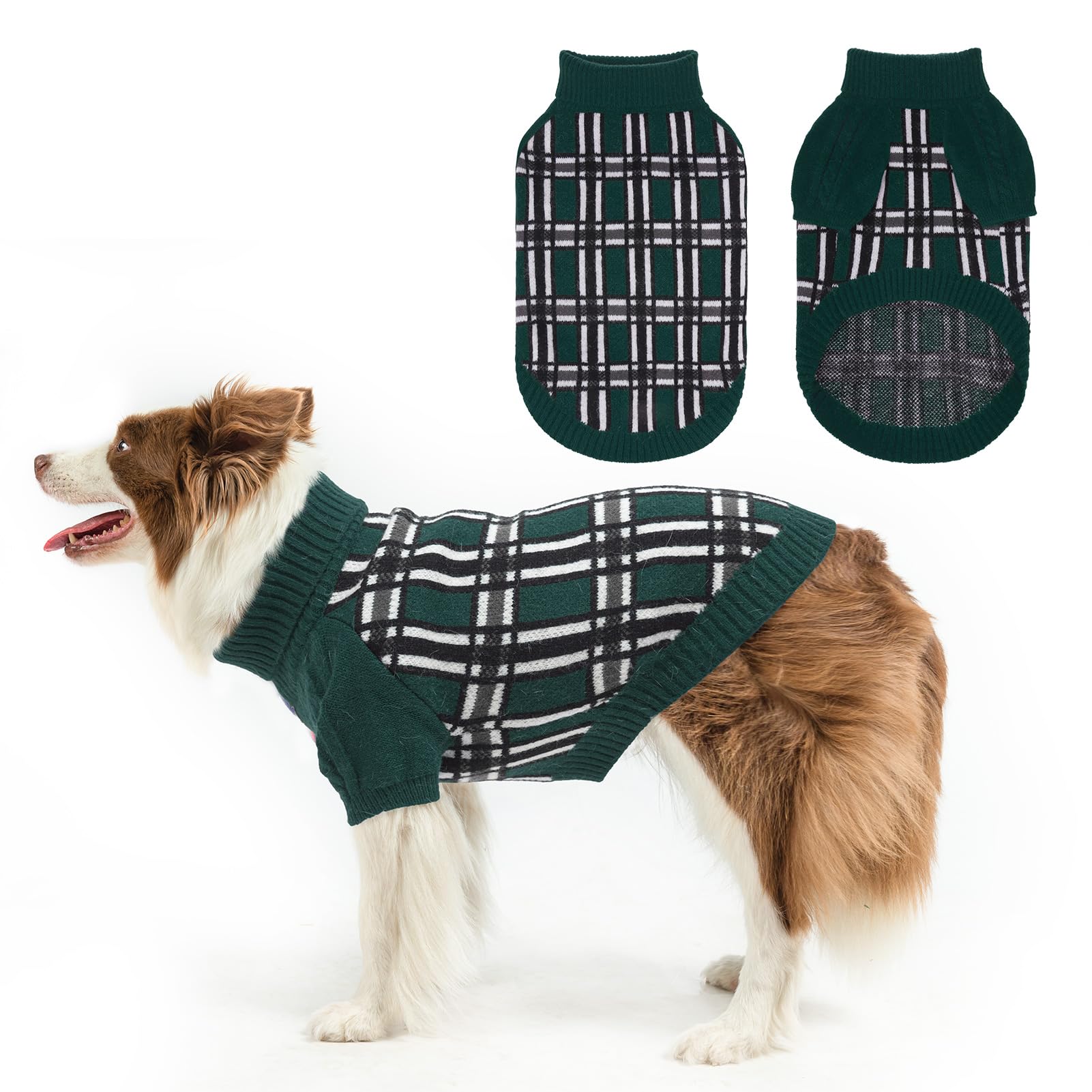 Scenereal Cozy Plaid Medium/Large Dog Sweater, Pullover Cable Knitwear Dog Sweatershirt For Dogs Boy&Girl In Winter, Turtleneck 