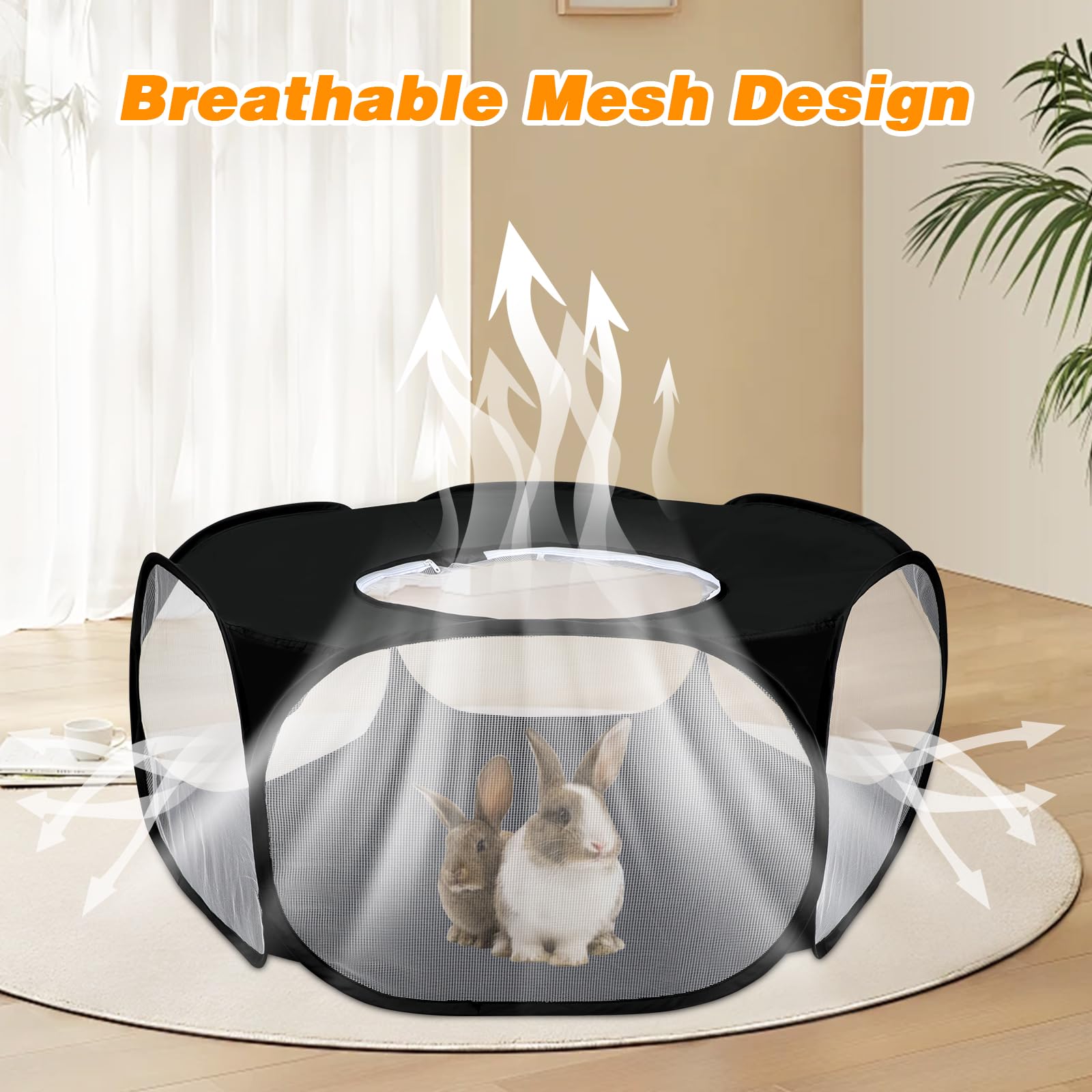 Rypet Collapsible Small Animal Cage Tent, Breathable Fabric Guinea Pig Playpen With Cover, Transparent Hamster Playpen Portable