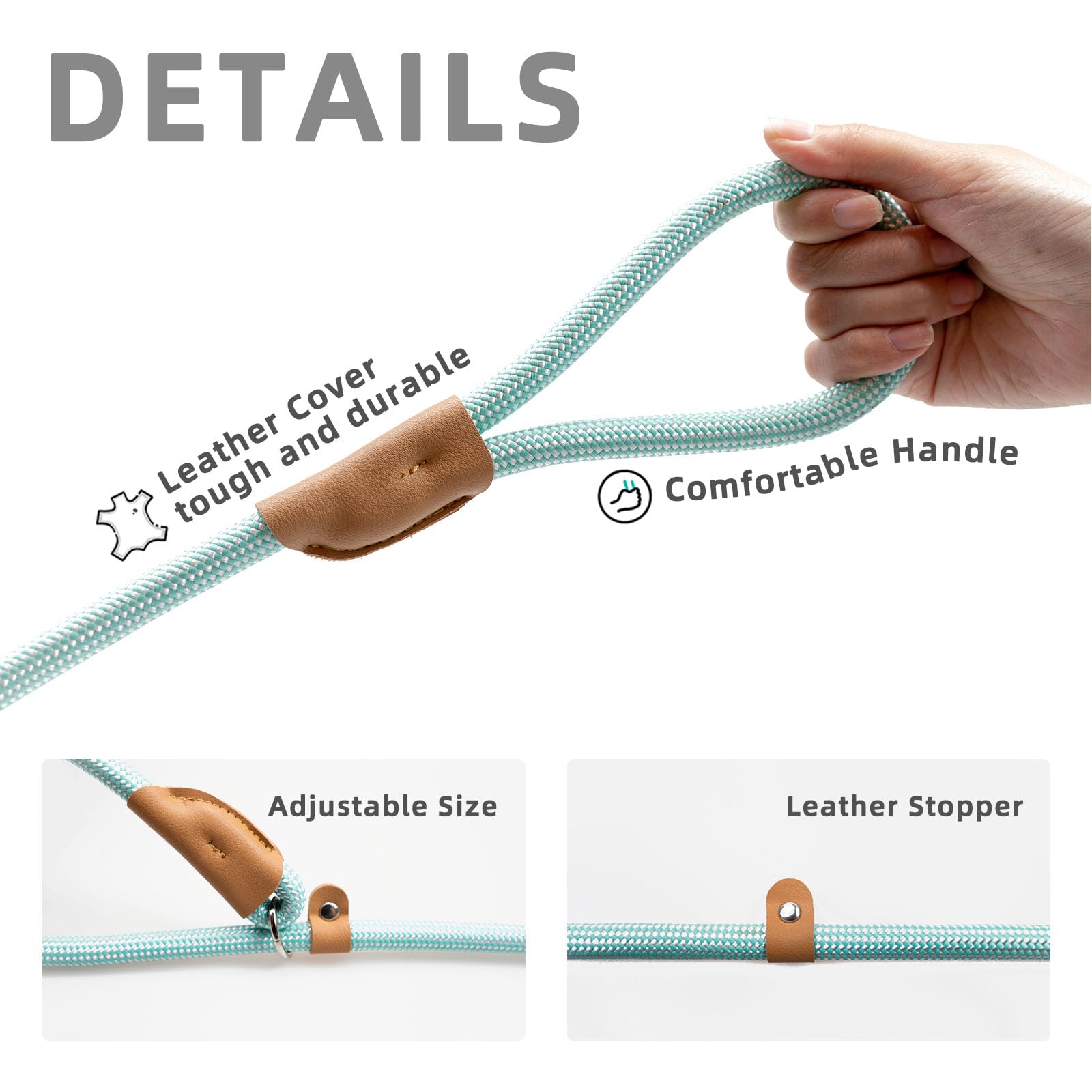 POUPUA 3/8 x 6 FT Durable Slip Leads for Dogs, Heavy Duty Strong Rope Slip Leash for Large, Medium Dogs No Pull Training Leashes