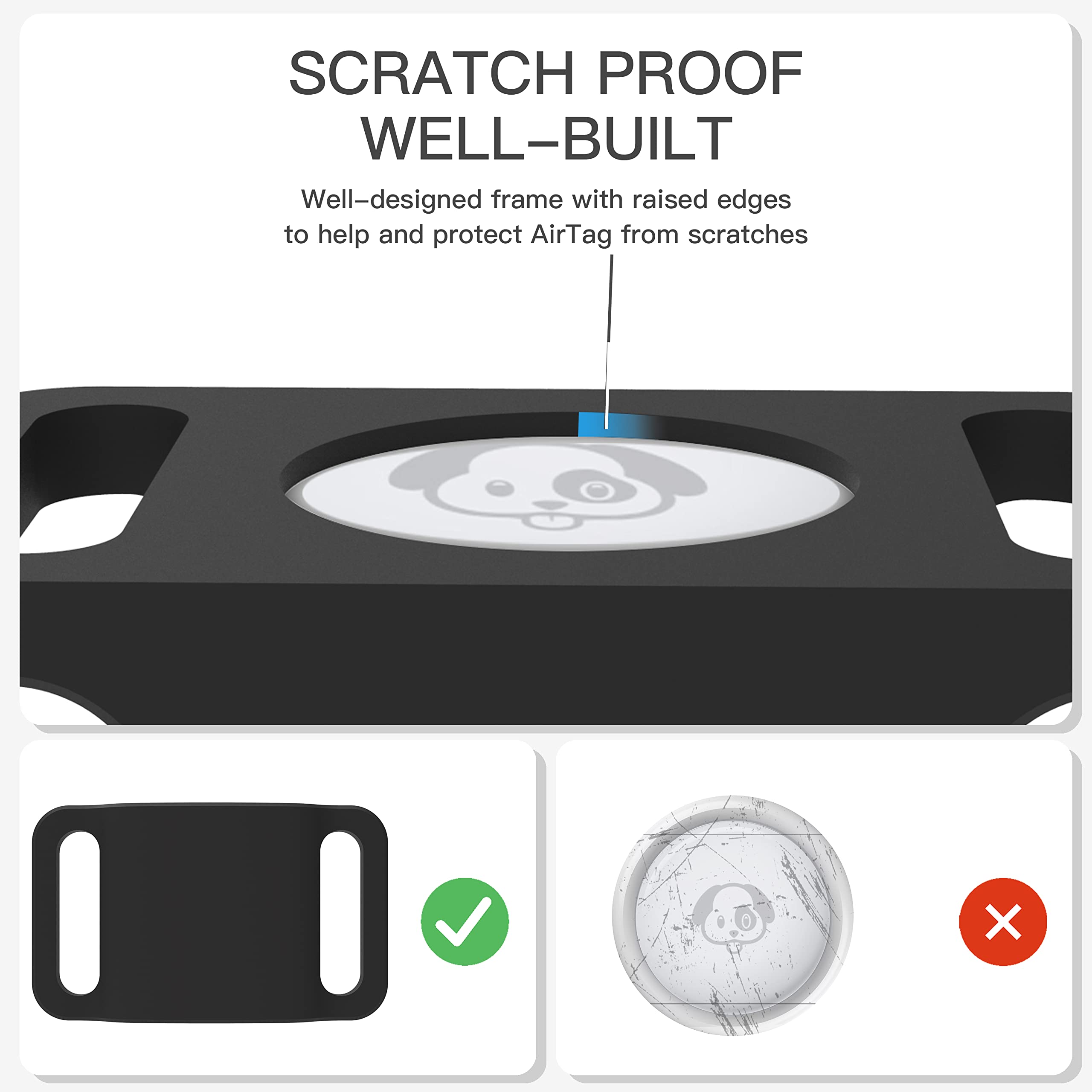 Ipx7 Waterproof Airtag Holder, Damonlight 2 Packs Airtag Dog Collar Holder Fit For Dog Cat Collar Pet Loop Air Tag Holder Accessories, Anti Scratch Silicone Case Lightweight Soft (Black)