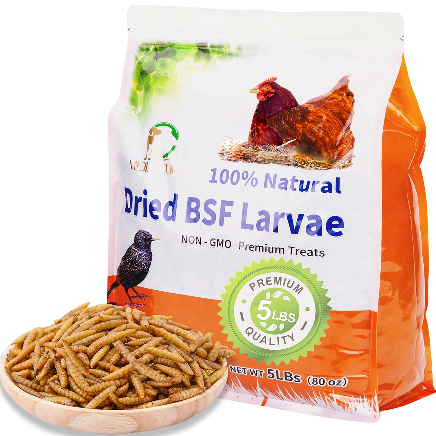 MEILLEURE 5lbs Dried Black Soldier Fly Larvae for Chickens - 100% Natural BSF Larvae More Calcium Than Dried Mealworms - High Pr
