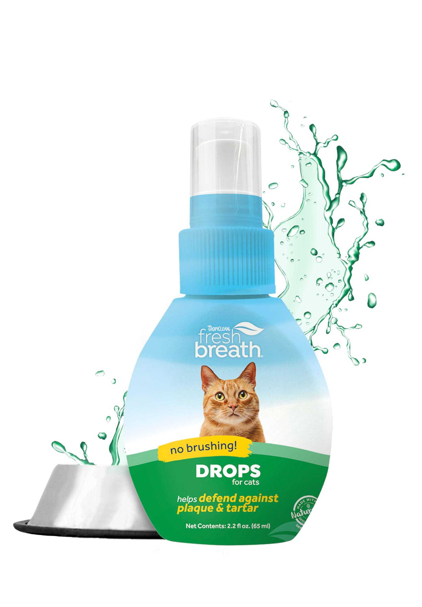 TropiClean Fresh Breath for Cats | Travel Ready Cat Breath Freshener Concentrated Water Additive Drops | Made in the USA | 2.2 o