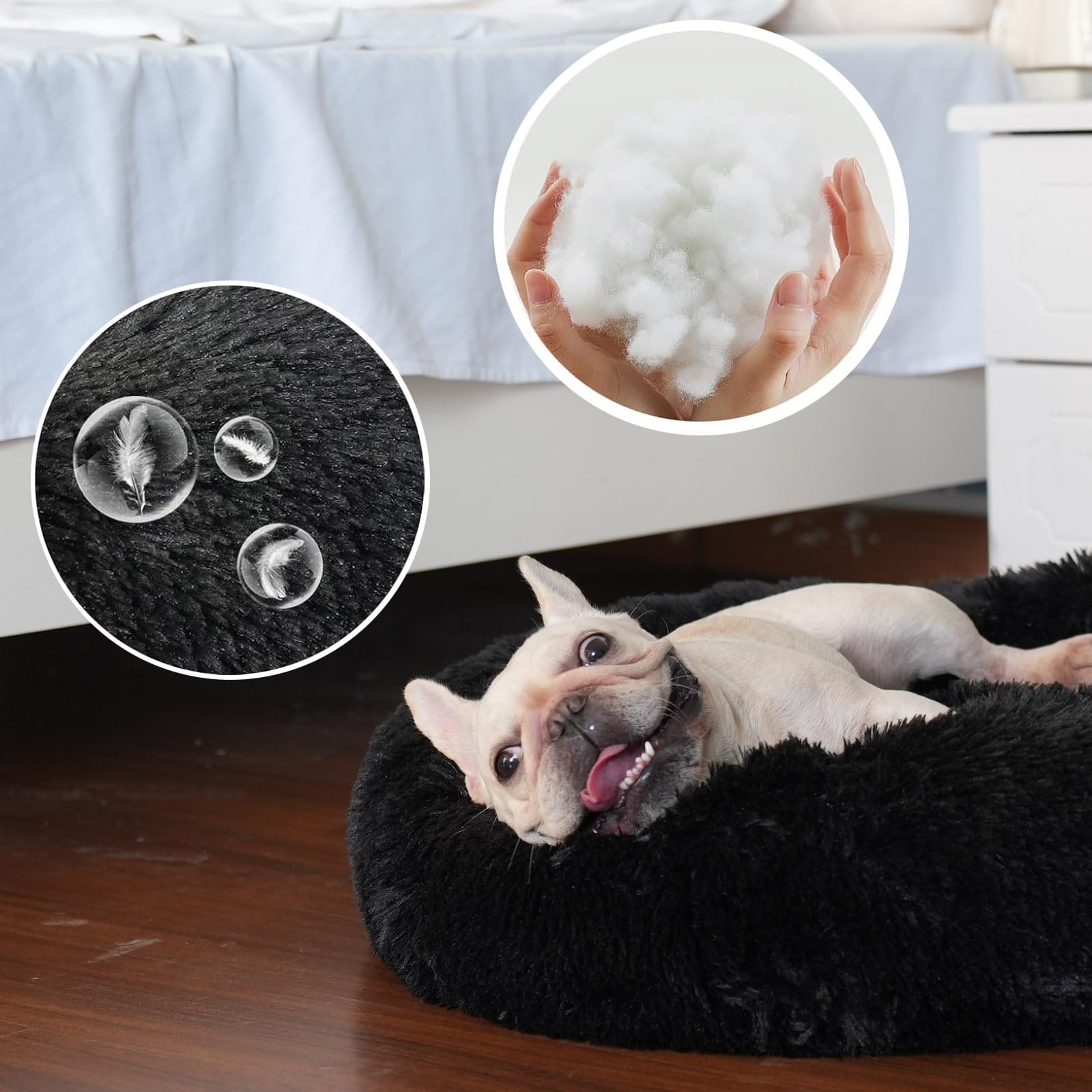 Black Dog Bed Washable,Fluffy Dog Beds For Small Dogs 19 Inches Donut Soft Small Pet Bed,Calming Anti Anxiety Round Fits Up To 1