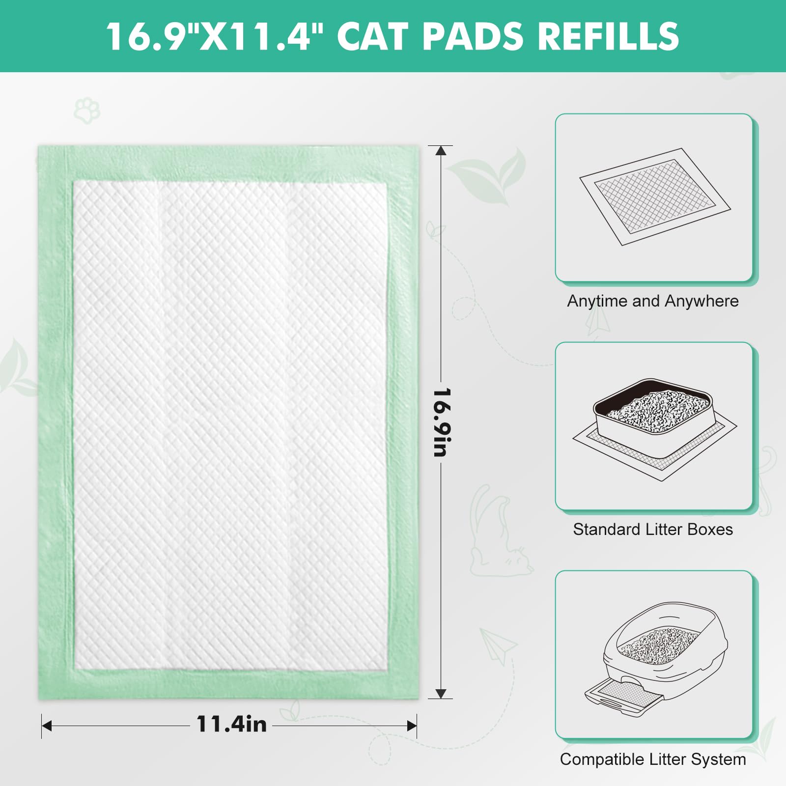 Topfeel 36 Pcs Cat Pads Refills, 16.9'' X 11.4'' Pee Pads For Cats Compatible With Tidy Cat Breeze Litter System, Super Absorben