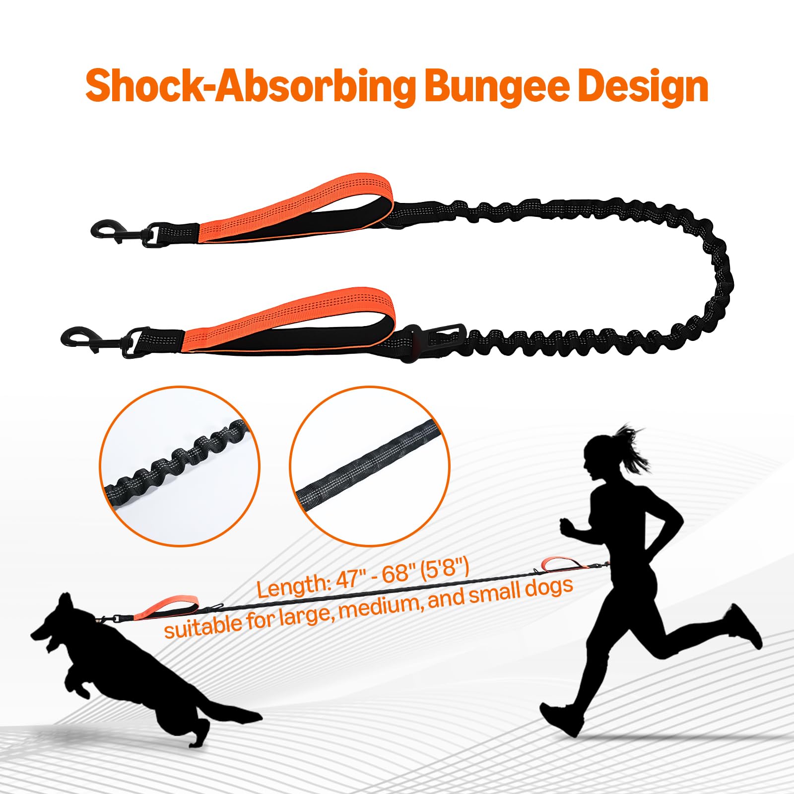 Amazon Basics Hands Free Dog Leash With Running Bag, Adjustable Waist Belt, Dual Padded Handles, Reflective Bungee Leash For Wal