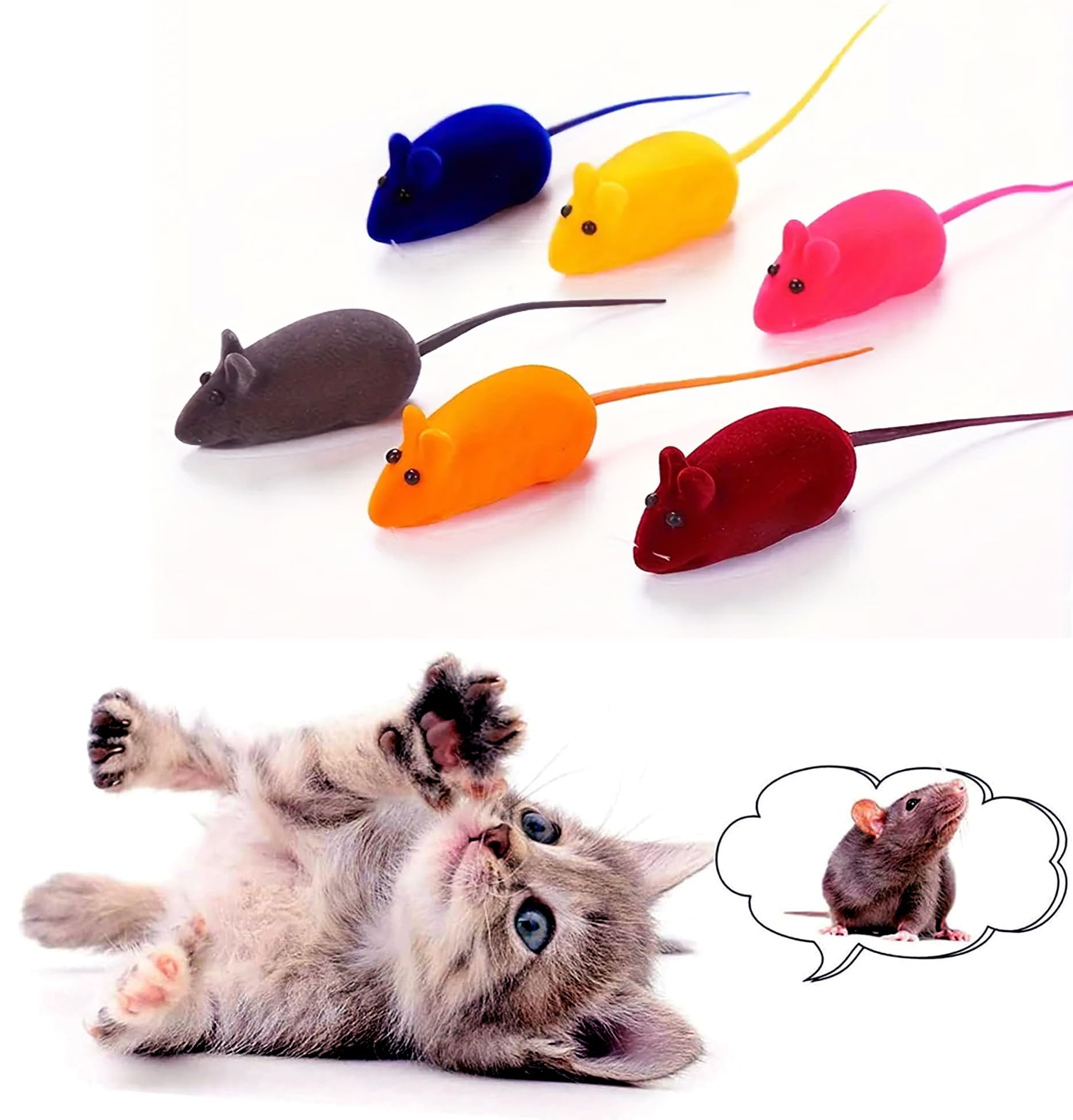 Woofy 4 Pcs Cat Mouse Toy, Flocking Squeaking Mouse Cat Toy 4 Random Colors Soft Small Cat Toys For Indoor Cats Interactive Cat 