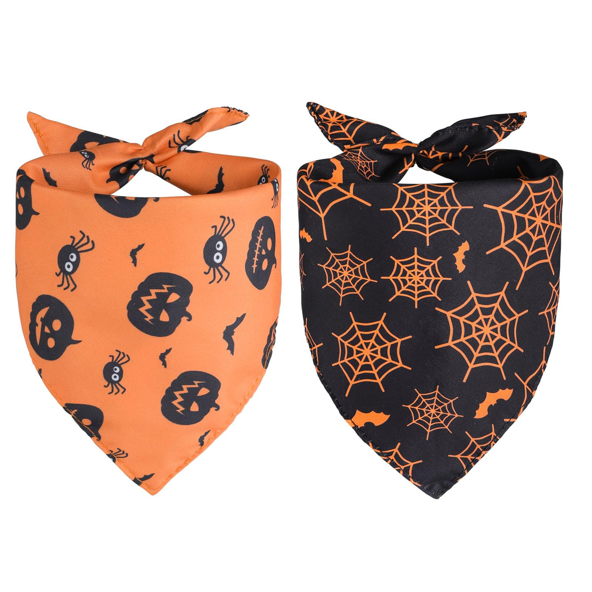 Kytely Halloween Dog Bandanas 2 Pack, Reversible Triangle Dog Bandanas For Boy And Girl, Multiple Sizes Offered, Pumpkin And Spider Web Bibs Fall Pet Scarf, Premium Durable Fabric (Small)