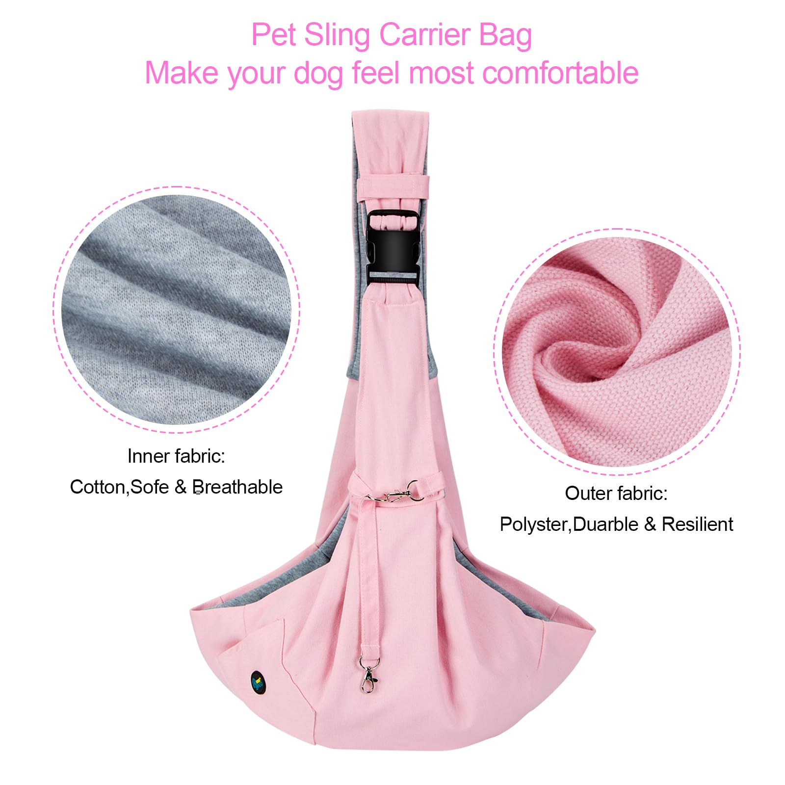 Ownpets Pink Pet Sling Carrier, Pet Sling Carrier Bag Safe,Fit 10~15Lb Cats&Dogs, Comfortable, Adjustable, Perfect For Daily Wal