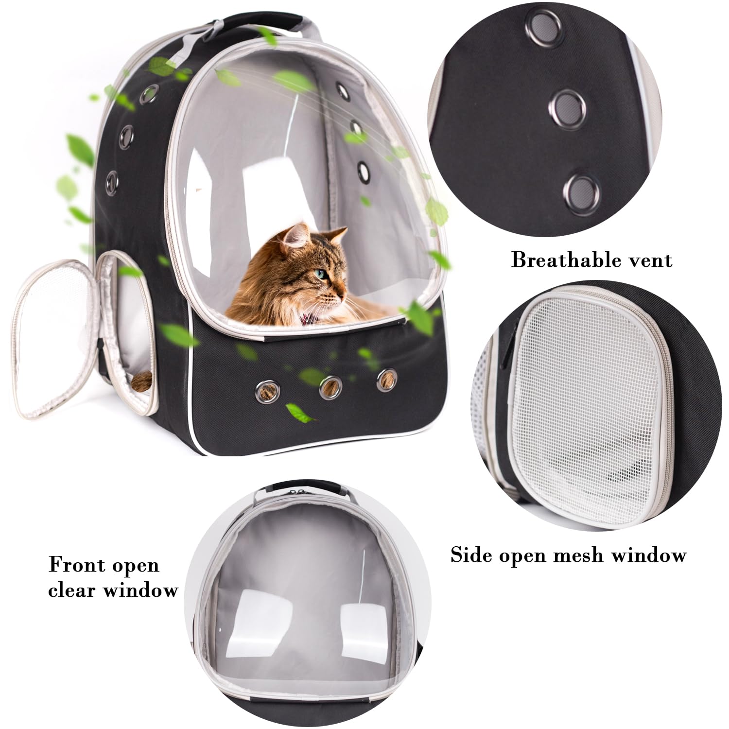 Cat Travel Backpack Carrier, Fit Up To 12 Lbs, Space Capsule Bubble Window Pet Carrier Backpack,Airline-Approved, Designed For Travel, Hiking, Walking & Outdoor Use (Black, Back-Extension)