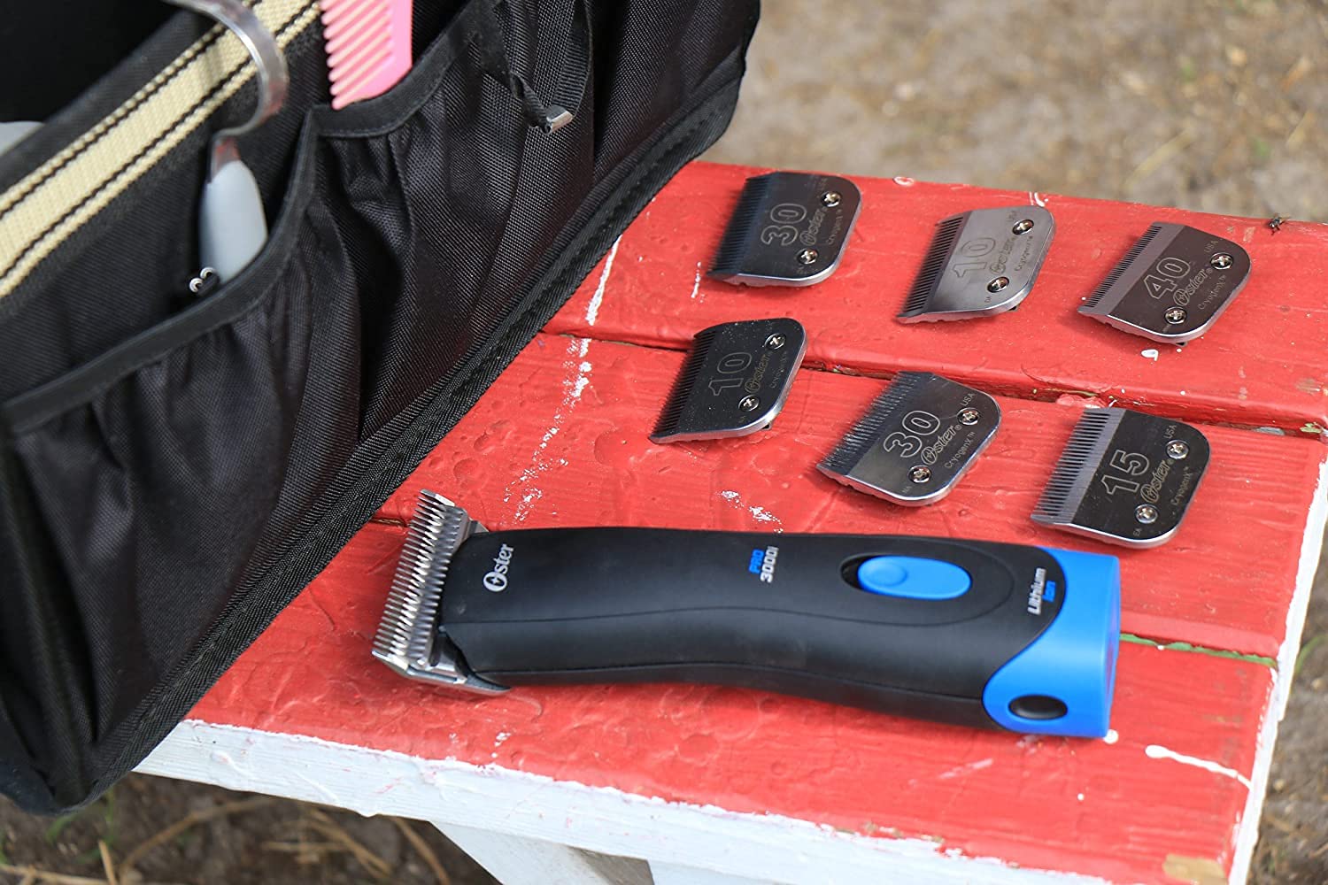 Oster Pro 3000I Cordless Lithium Ion Animal Pet Clipper With Size 10 Cryogenx Blade 10-Piece Stainless Steel Pet Clipper Guide Comb Kit