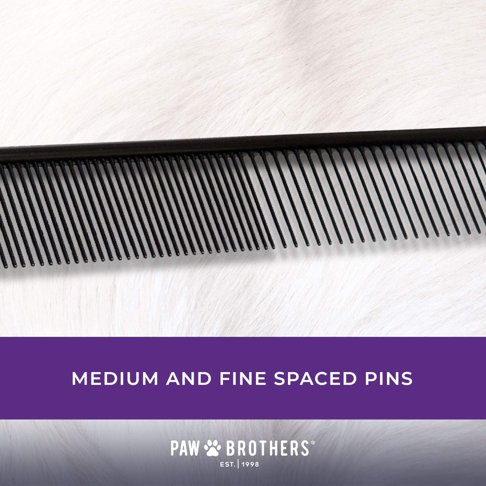 Ryan'S Pet Supplies Paw Brothers Greyhound Style Teflon Comb For Dogs, Professional Grade, True Teflon, Fine/Medium, Ergonomic Handle, 7.5 In.