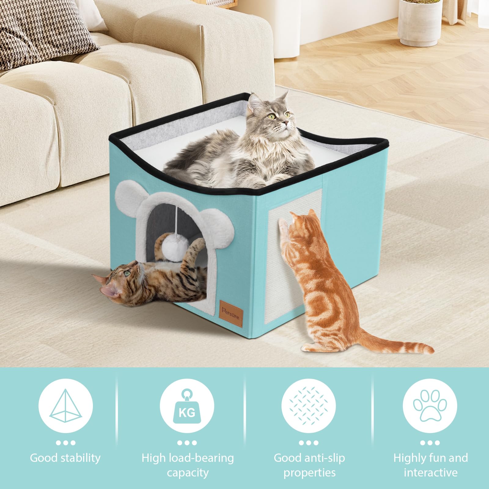 Persure Cat House Cat Beds For Indoor Cats Large Foldable Multifunction Cat Cave For Pet With Hover Ball And Scratching Board(Mi