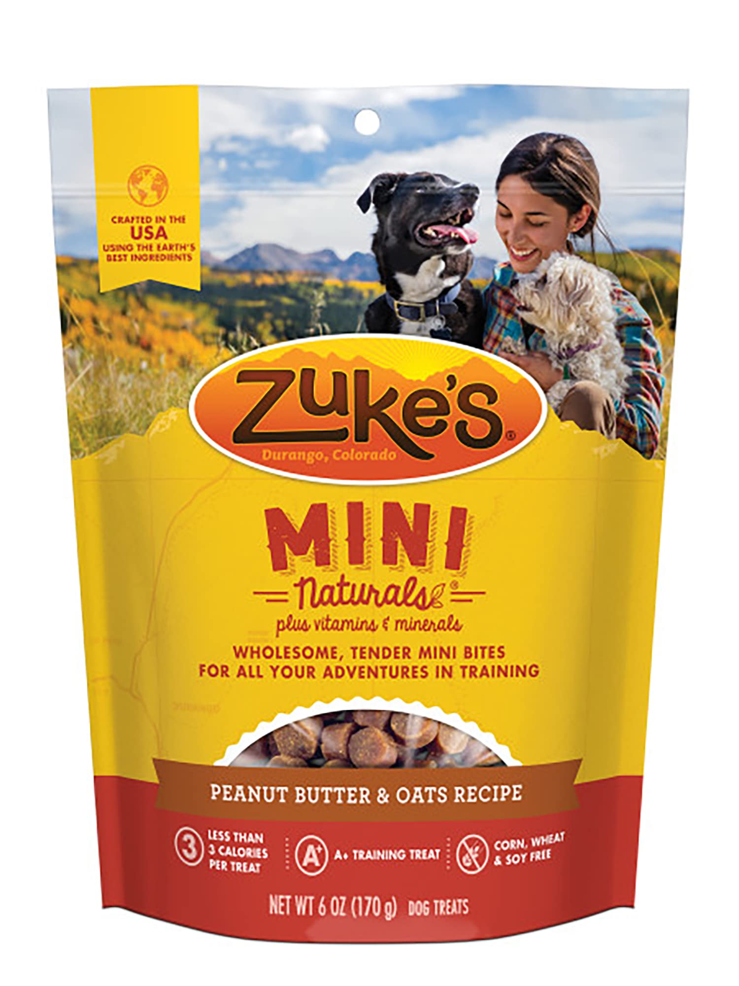 Zukes Mini Naturals Adult Dog Training Treats, Peanut Butter & Oats Recipe with Vitamins & Minerals, A+ Training Treats for Adu