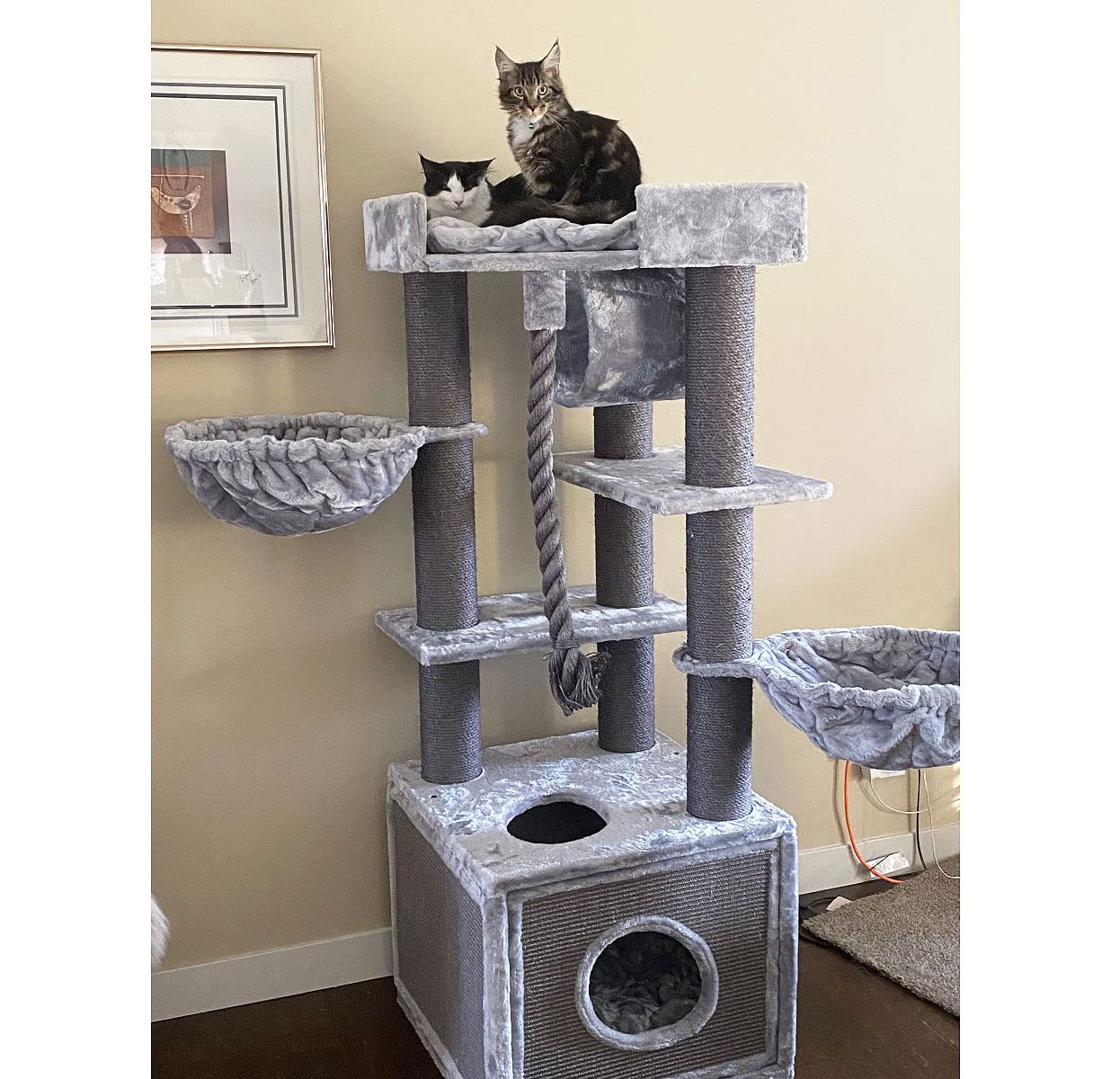 Large Luxurious Cat Tree For Big Cats In Gray, Cat Tower King