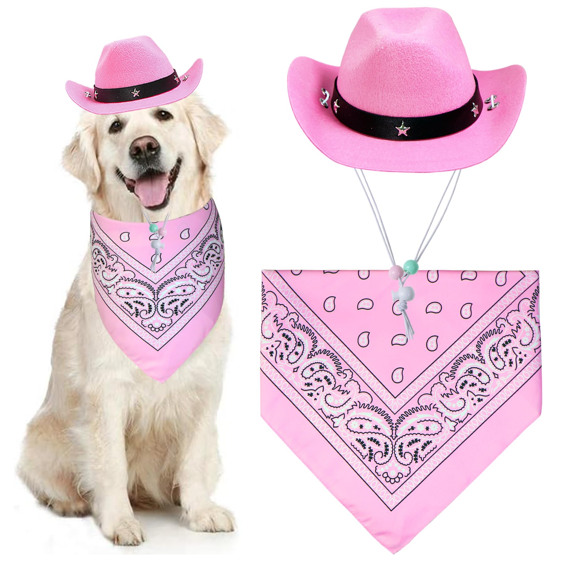 Goyoswa Dog Halloween Costumes, Dog Cowboy Costume Halloween Pet Cowboy Hat Bandana Scarf For Small Medium Large Dogs Pets (Pink