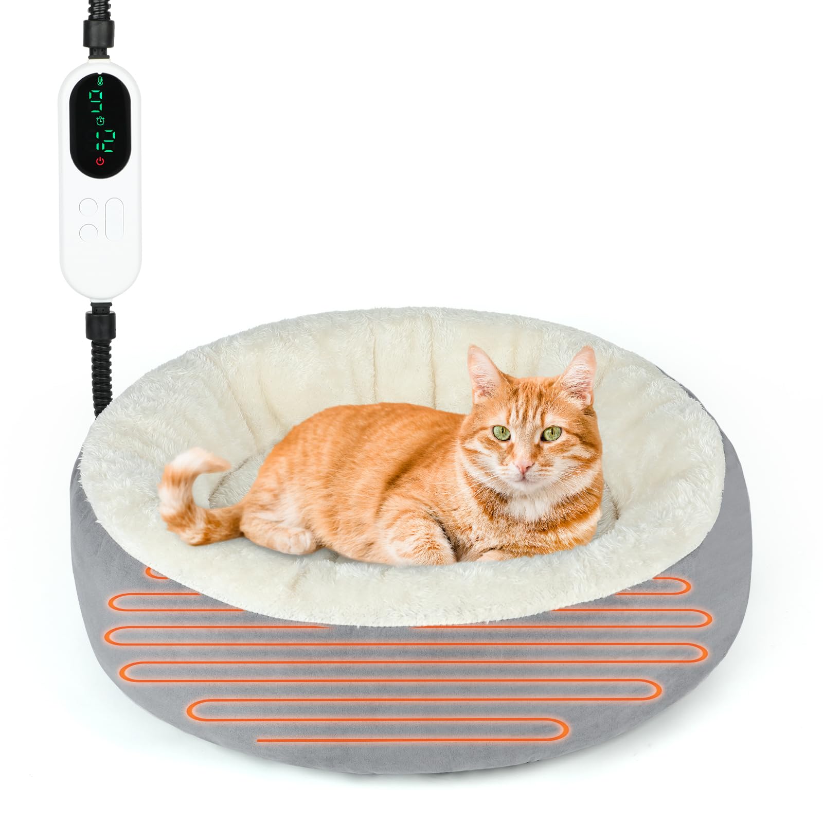 Bwogue Heated Cat Bed For Indoor Cats,19' Donut Detachable Heated Pet Bed Thermo-Kitty Heating Bed,Electric Warming Cat Bed Hea
