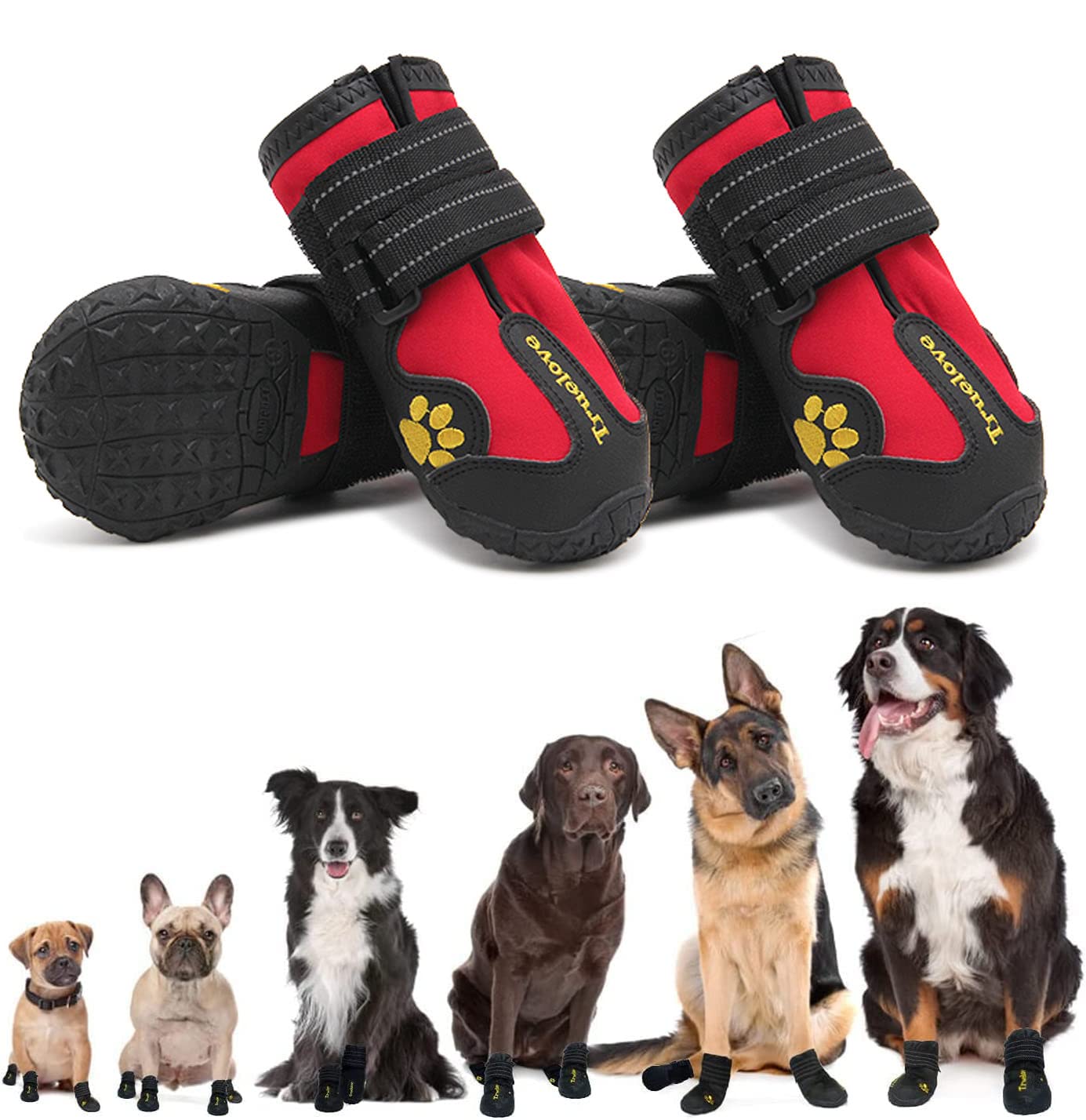 Expawlorer Anti-Slip Shoes For Large Dogs, Booties With Rugged Sole And Reflective Strap, Waterproof Rain Boots, Paw Protectors 