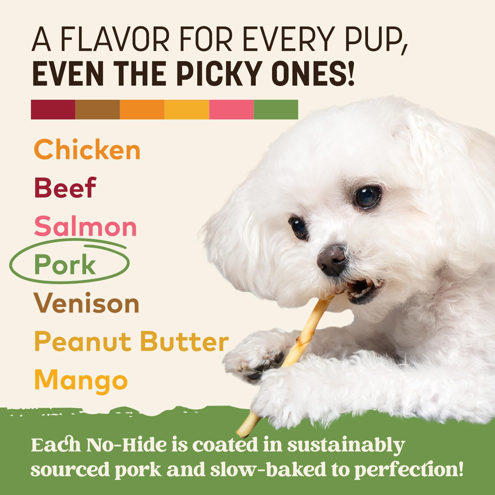 Earth Animal No Hide Stix - Long Lasting Rawhide Free Small Dog Chews Sticks, Pork - 20 Count Value Pack