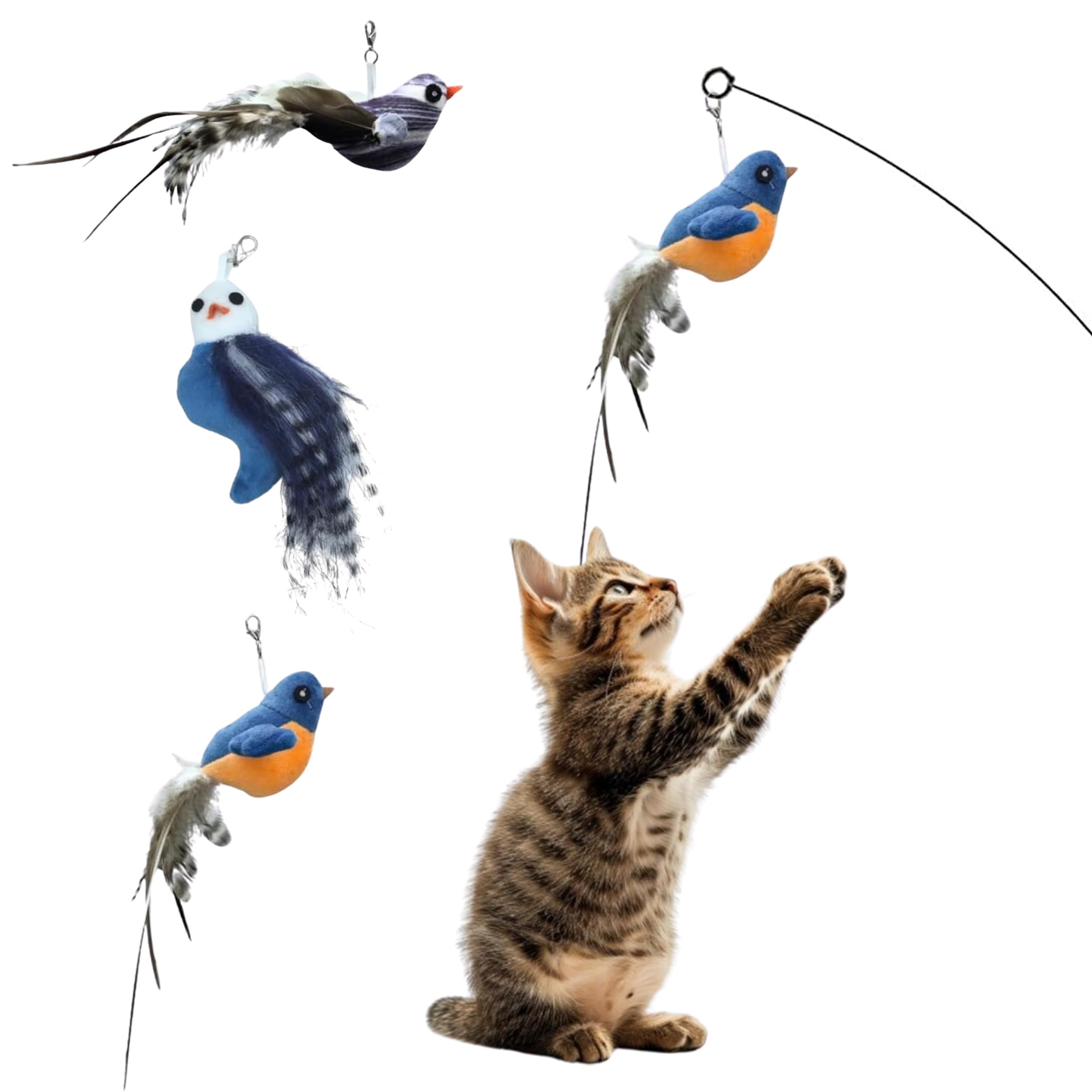 Cutie Paw Pal Chirping Bird Replacement Heads For Cat Toys - Set Of 3 - Realistic Calling Bird Sounds, Vibrant Feather Designs, 