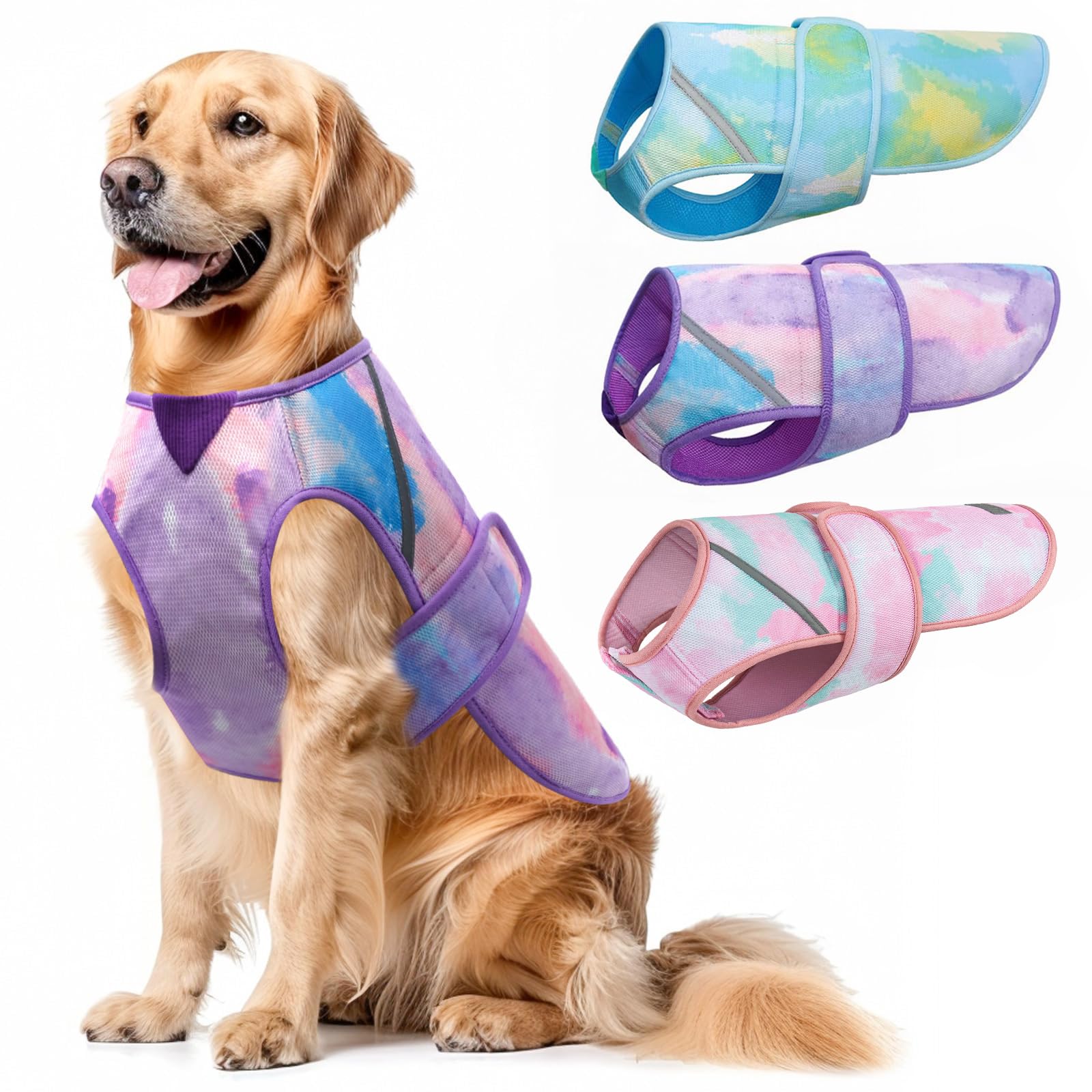 Kyeese Dog Cooling Vest For Large Dogs Lightweight Pet Cooler Jacket 3D Breathable Mesh Cooling Shirts With Reflective Stripe Uv