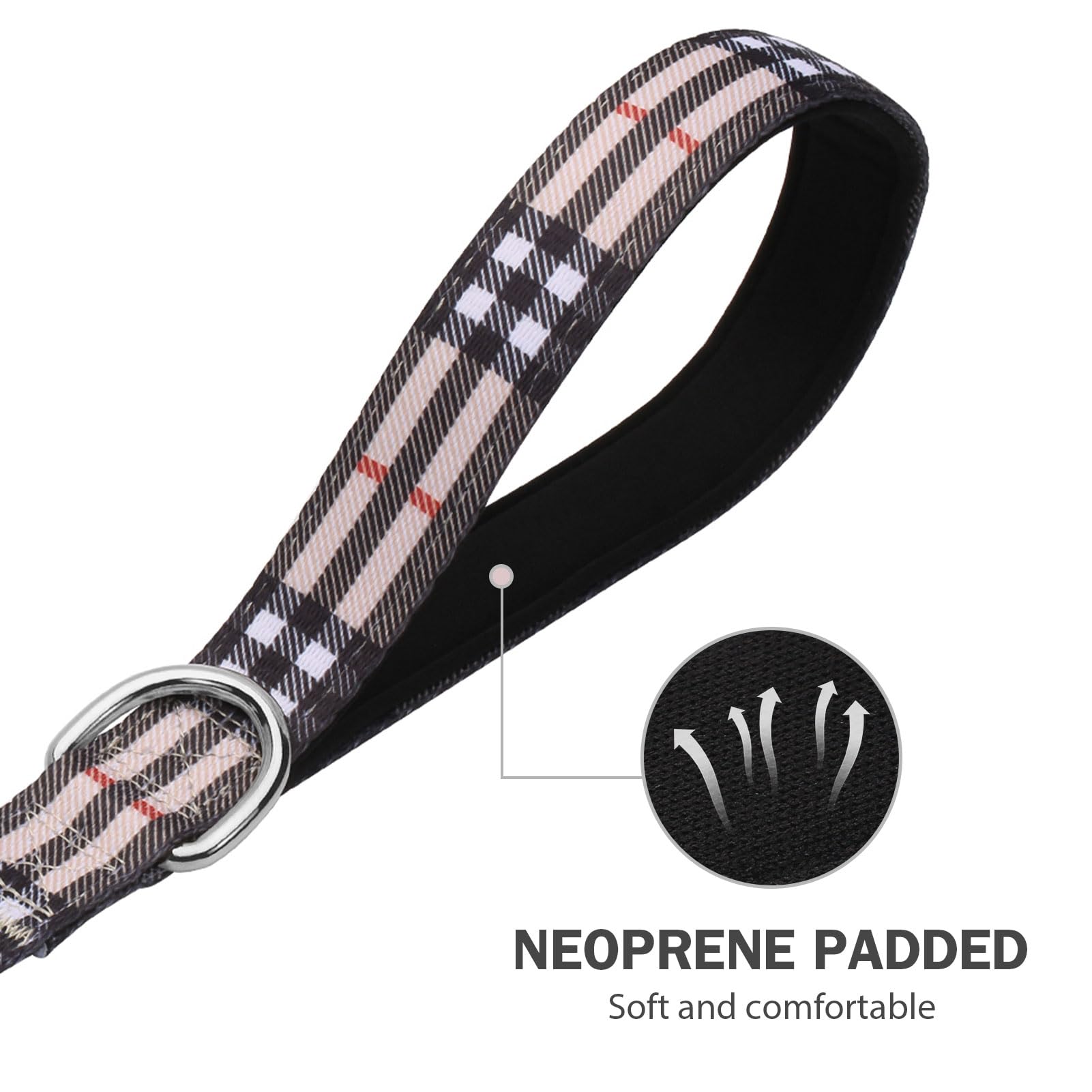 Hikiko Padded Two Handle Dog Leash 6 Ft For Medium Large Dogs, Strong Traffic Handles Lead For Walking Training (Beige Plaid)