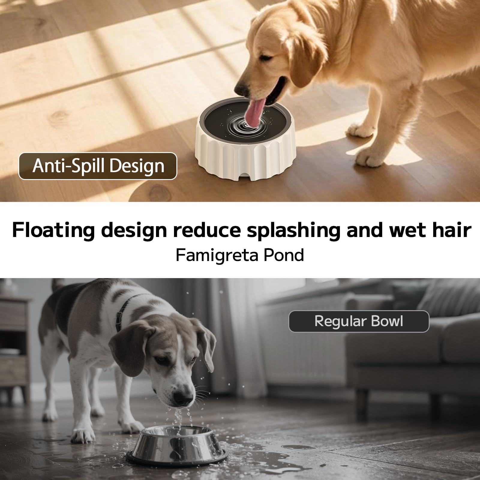 Famigreta Dog Water Bowl 70Oz/2L Large Capacity Water Dispenser No Spill Non Slip No Splash Pet Slow Feeder No Drip Vehicle Carr