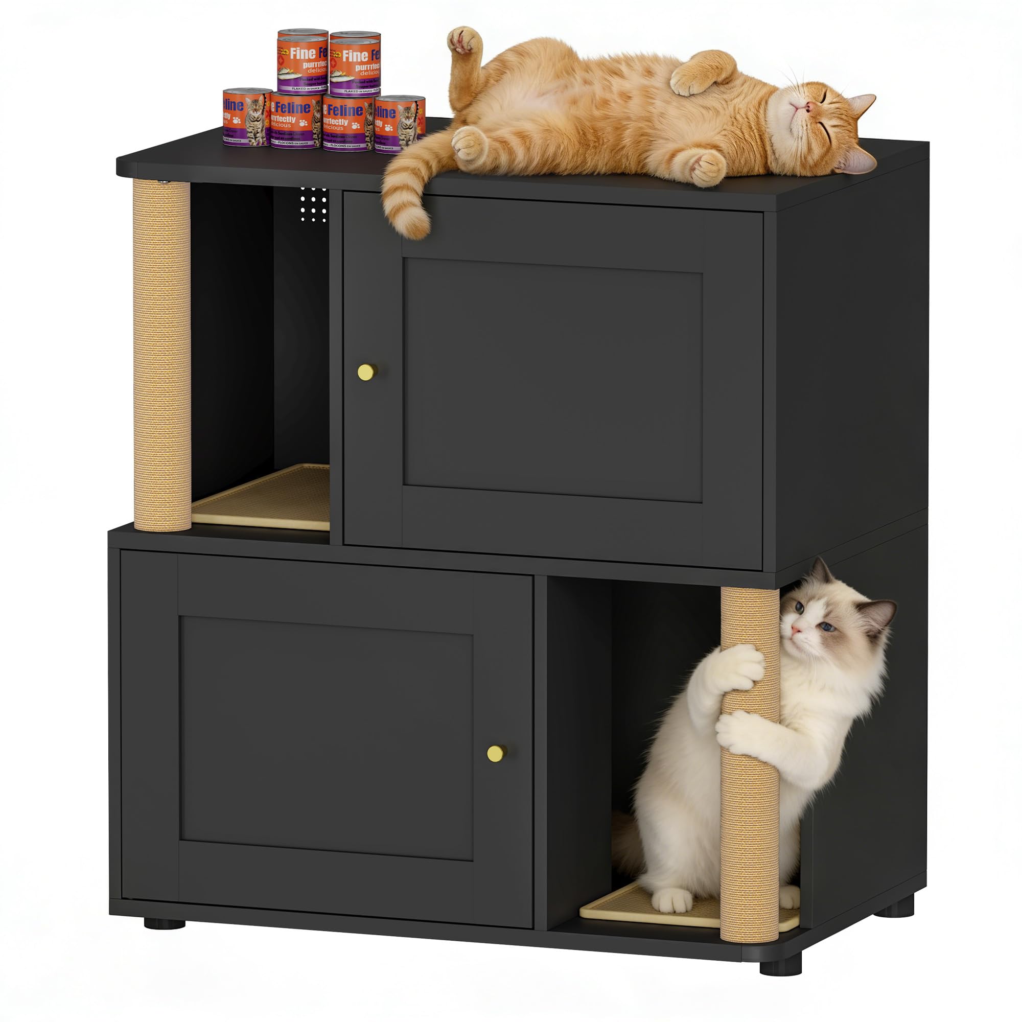 Double Cat Litter Box Enclosure, Litter Box Cabinet for 2 Cats, Hidden Cat Litter Box Furniture, Dog-Proof Litter Box Enclosure 