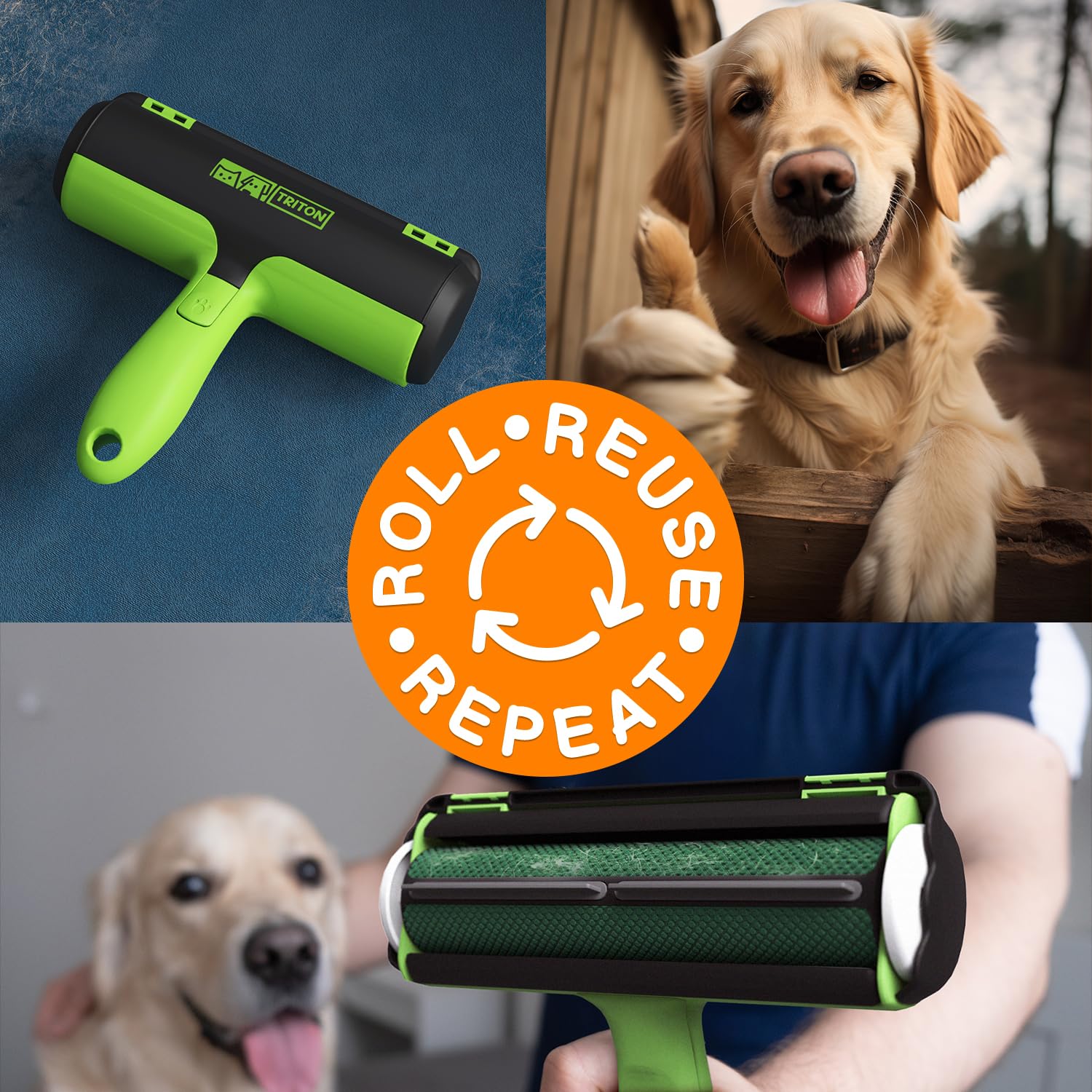 Triton Pet Hair Removal Tool W/Fur Trapping Compartment - Easy To Use Pet Hair Roller, Fur Remover Tool - Cat And Dog Fur Remove