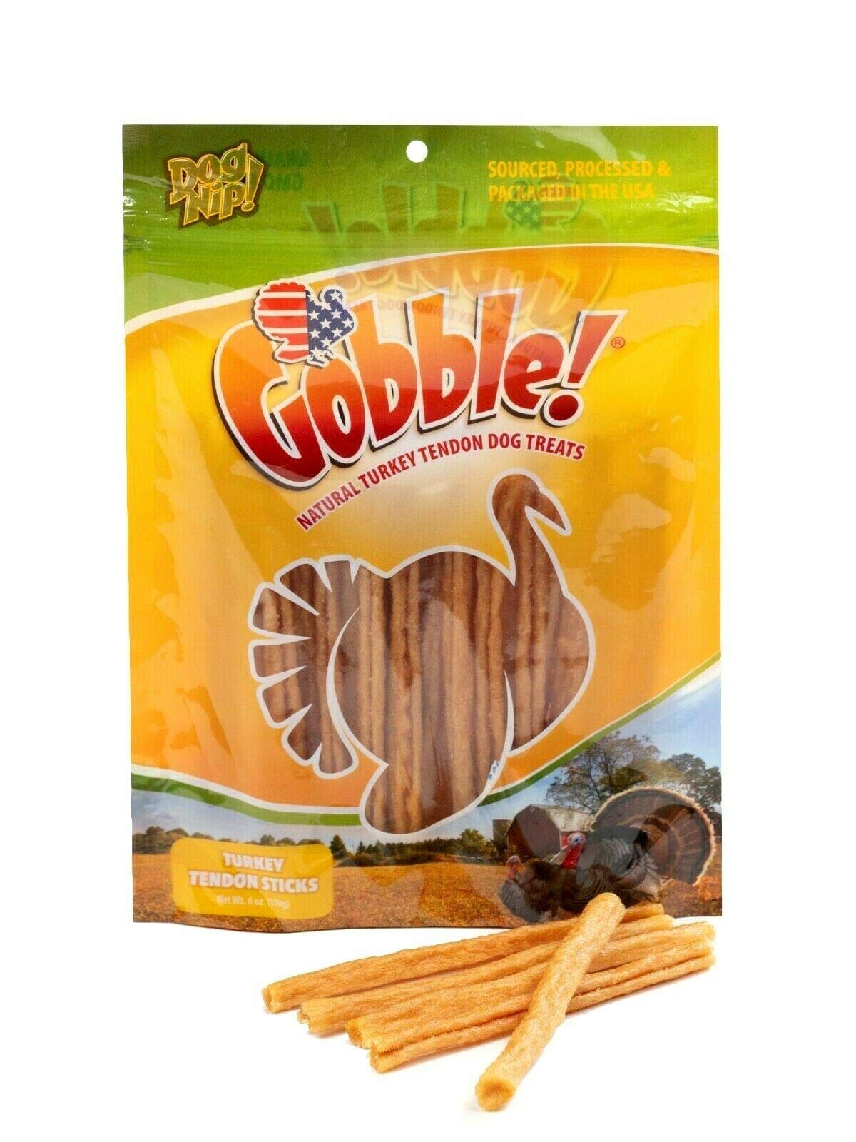 Gobble! 6-Inch Turkey Tendon Sticks for Dogs, Made in USA, 6 oz. (170g) Reseal Value Bags, All-Natural Hypoallergenic Dog Chew T