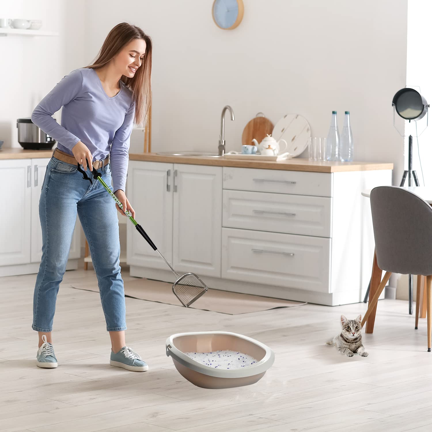 Sand Dipper Square Cat Scoop - Stainless Steel Long Handle Cat Litter Scoop, 27' Reach (Junior)