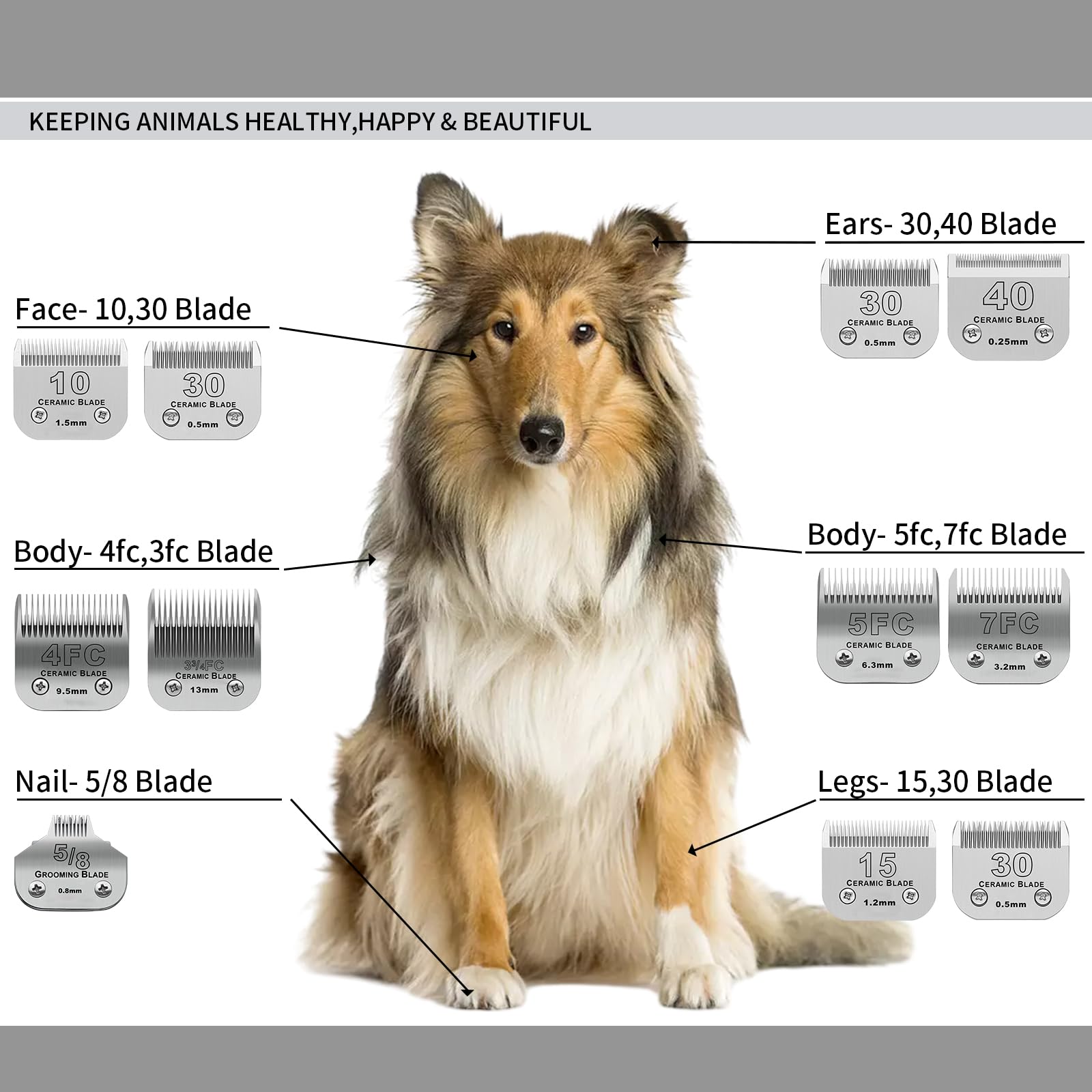 Yaziyir 3 Color 40# Detachable Pet Dog Grooming Ceramic Blades,Compatible With Andis,Oster A5,Wahl Km-10 Series,Size #40 Blade 1