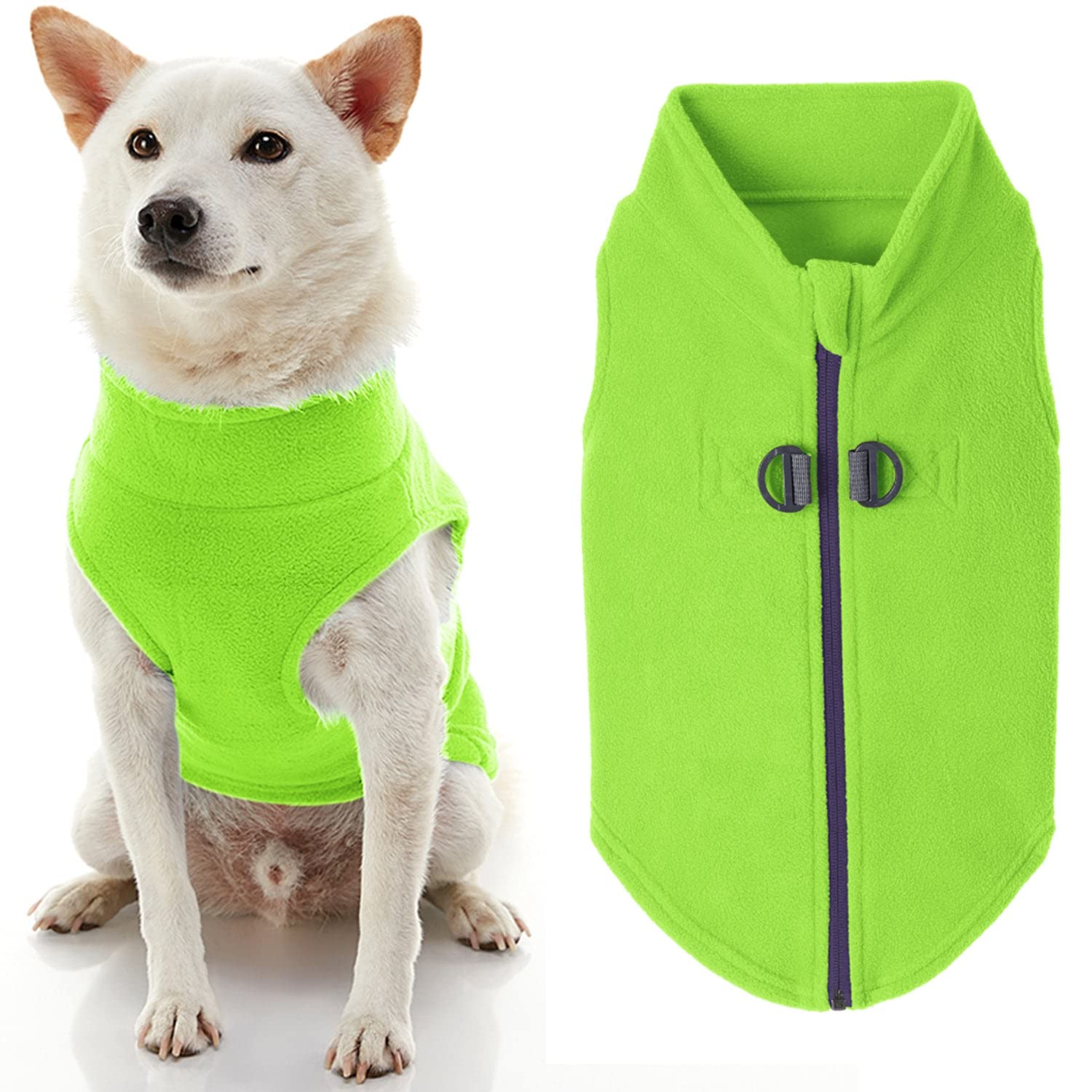 Gooby Zip Up Fleece Dog Sweater - Lime, Medium - Warm Pullover Fleece Step-In Dog Jacket With Dual D Ring Leash - Winter Small D