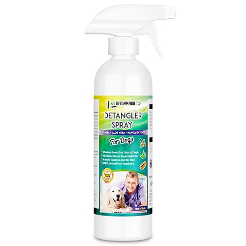 Vet Recommended Dog Detangler Spray & Conditioner – Made From Fresh Natural Extracts Of Papaya, Jojoba & Aloe Vera | Eliminate Loose Hair, Remove Matts And Rejuvenate Coat | Made In Usa | 16 Oz