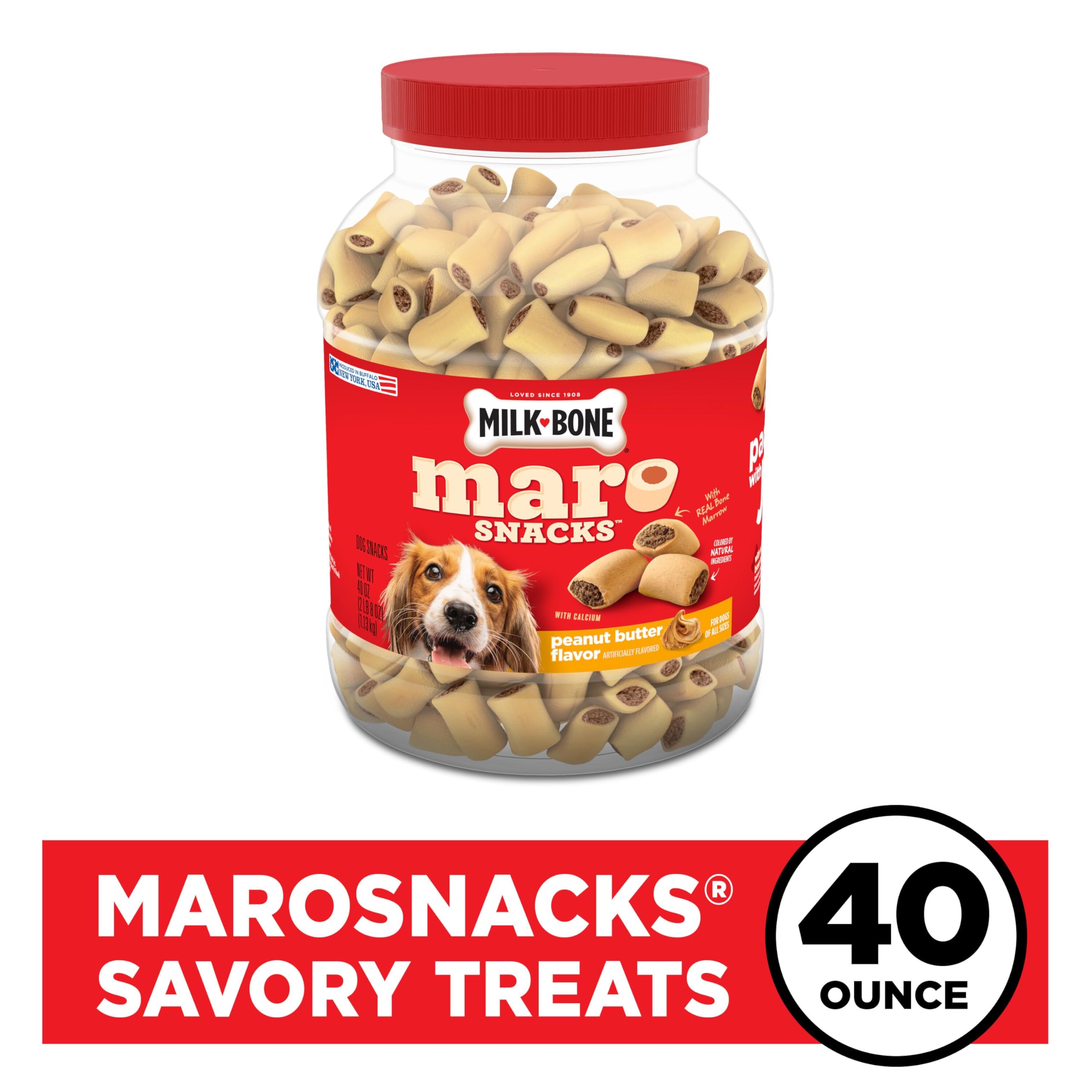 Milk-Bone MaroSnacks Dog Treats, Peanut Butter, 40 Ounce with Real Bone Marrow and Calcium