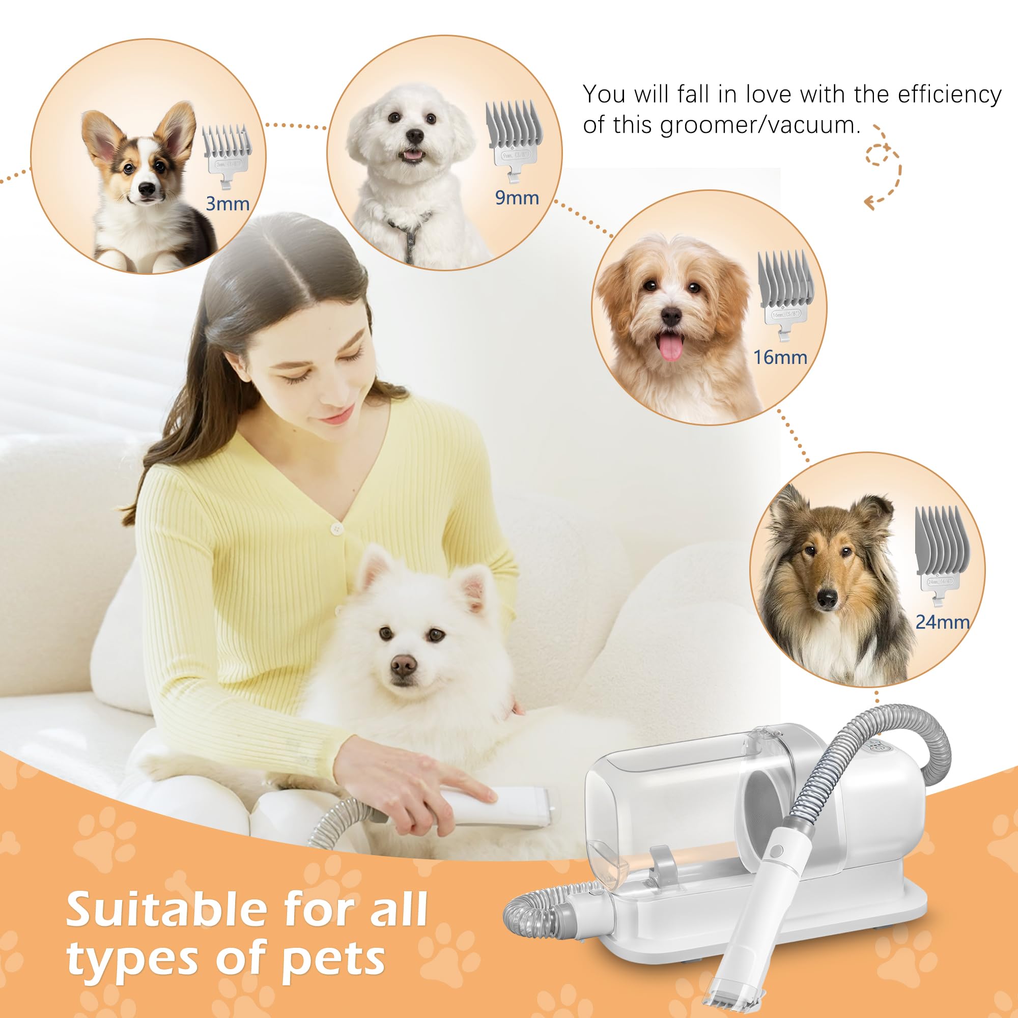 Lmvvc Grooming Kit With 2.3L Vacuum Suction 99% Pet Hair, Pet Grooming Vacuum Low Noise With 5 Tools And 4 Different Lengths Cli