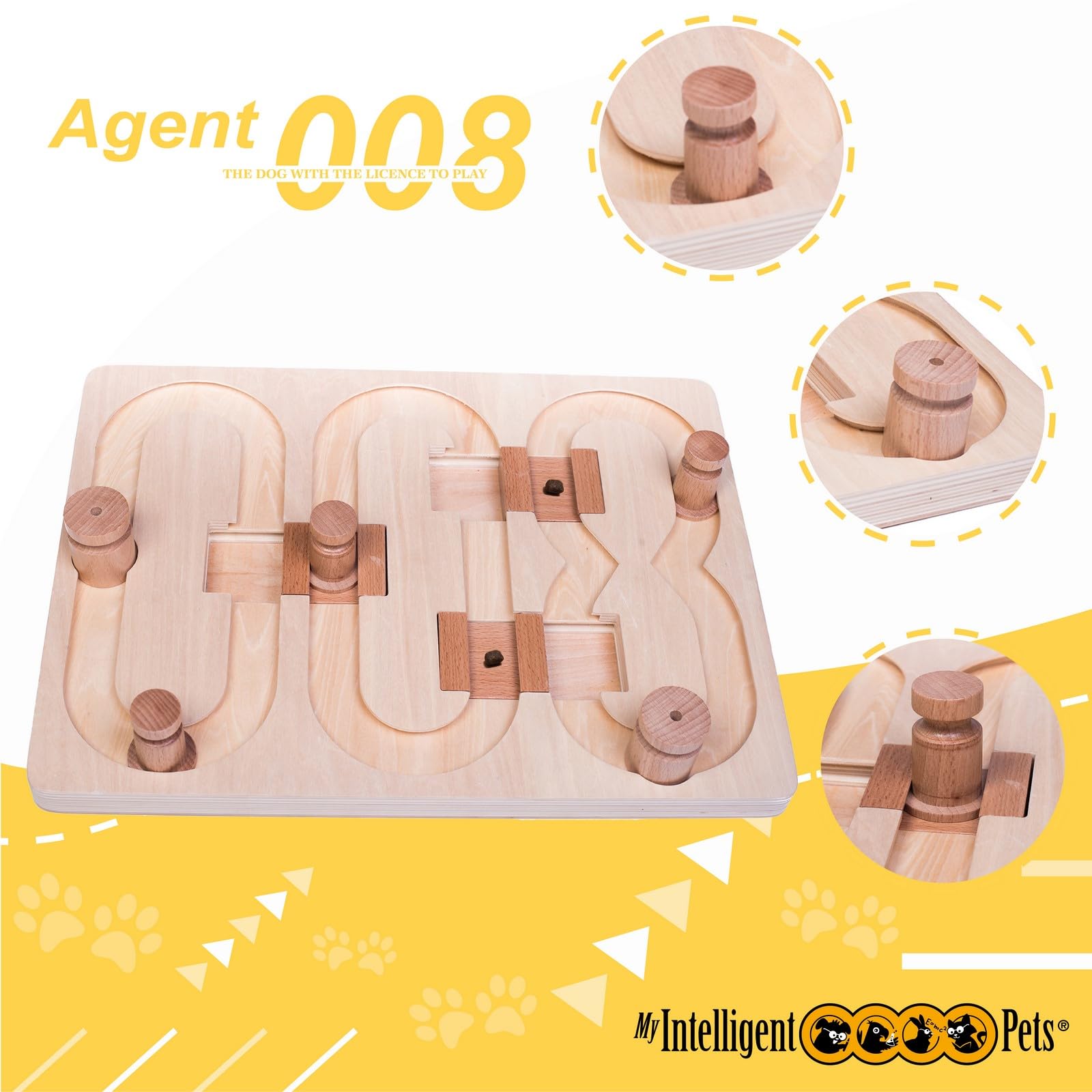 My Intelligent Dogs Agent 008 - Interactive Wooden Puzzle Toy for Dogs, Fun Brain Game for Intelligence Training, Challenging Me