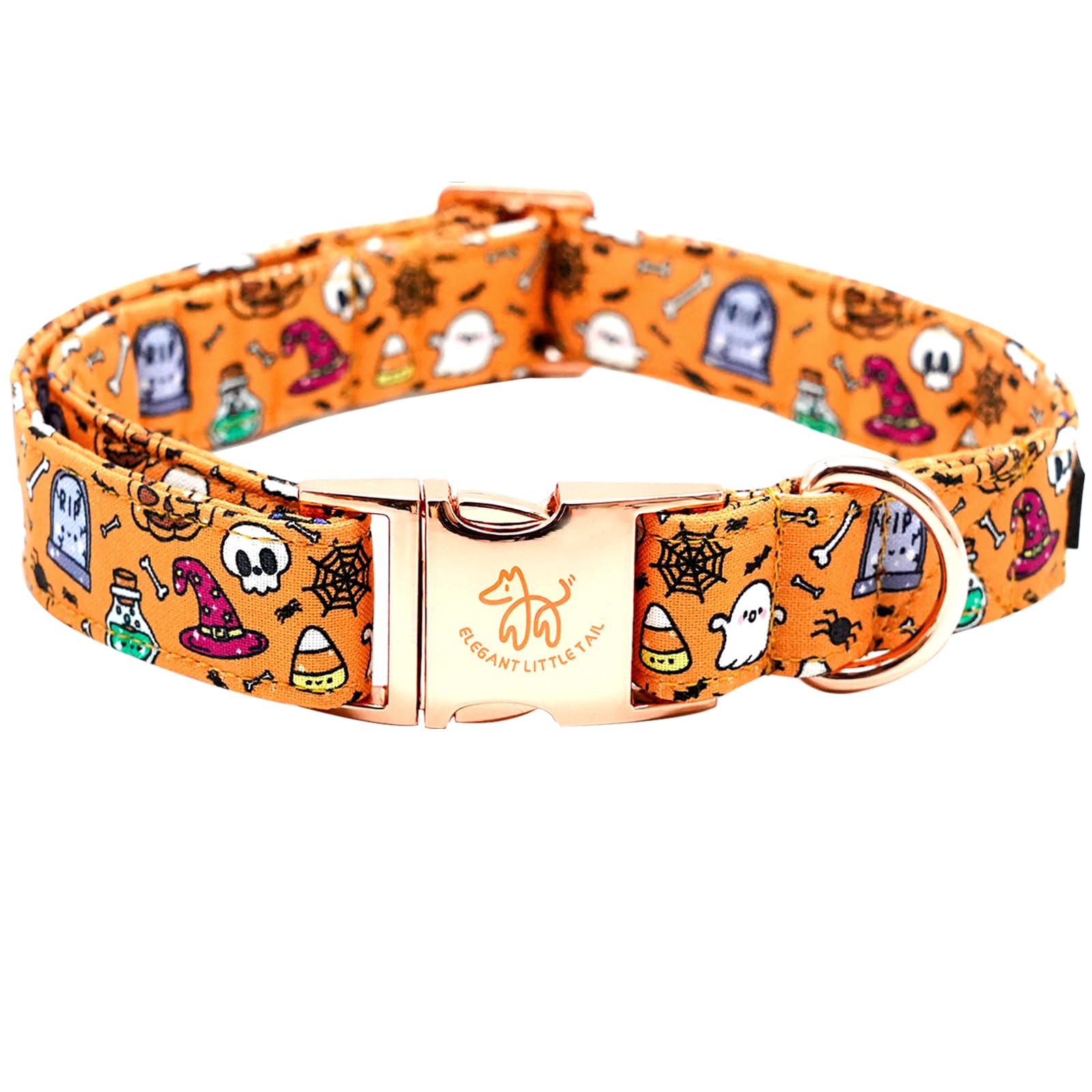 Elegant Little Tail Pumpkin Print Cotton Adjustable Dog Collar For X-Small Puppy