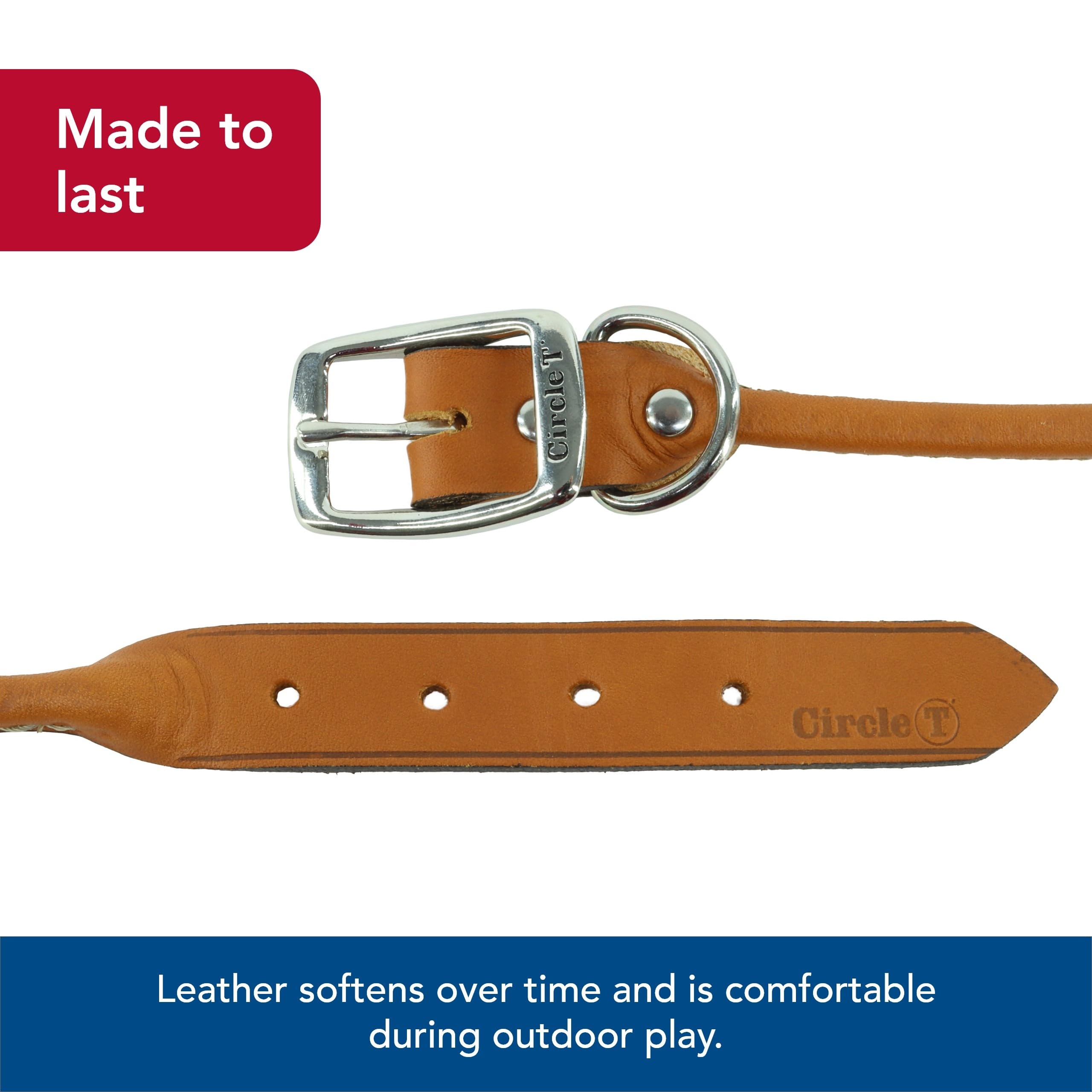 Coastal Pet - Circle T Oak Tanned Leather Round Dog Collar - Comfortable Dog Collar For Pets With Long Hair Or Sensitive Skin - Pet Collar Made From Full-Grain Leather - Tan, 3/8' X 12'