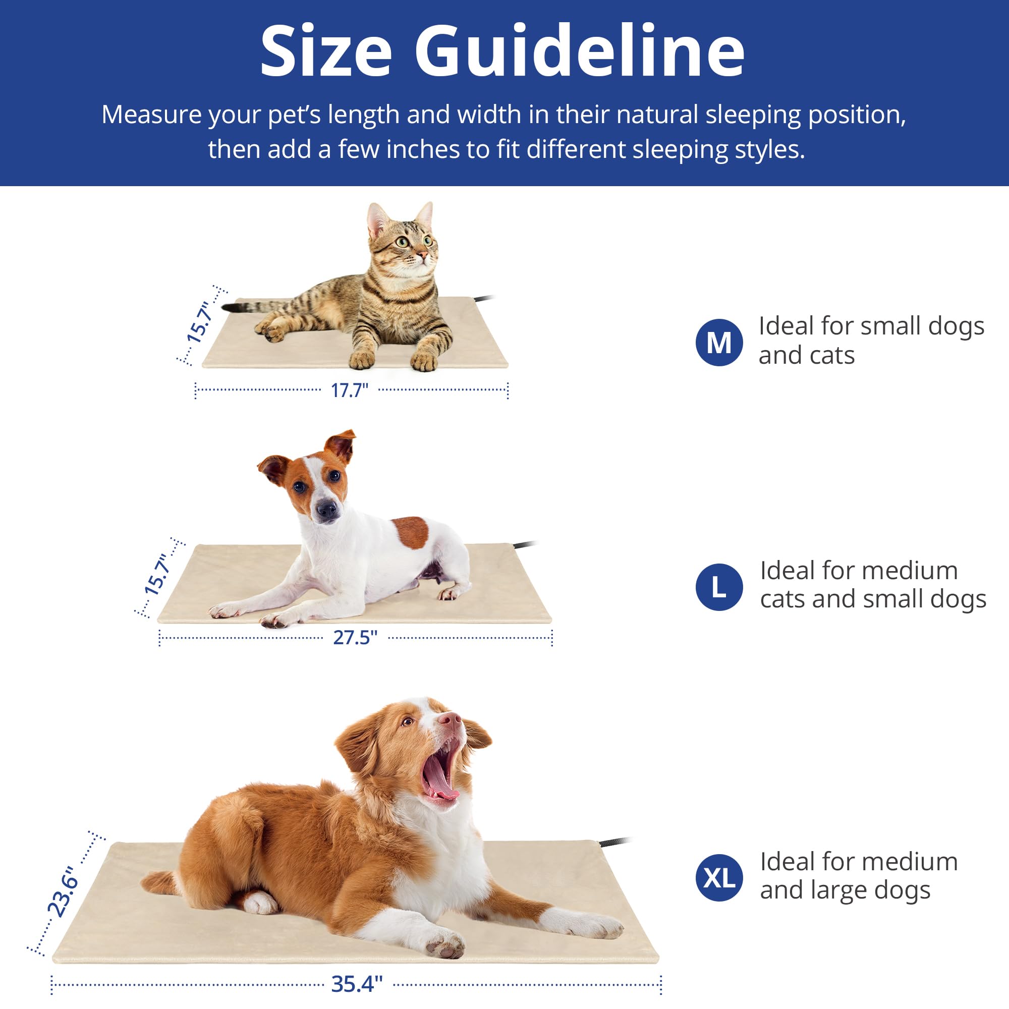 Nicrew Dog Heating Pad, Temperature Adjustable Heated Dog Bed With Auto Shut Off Timer, Indoor Pet Heated Bed Mat For Cats And D