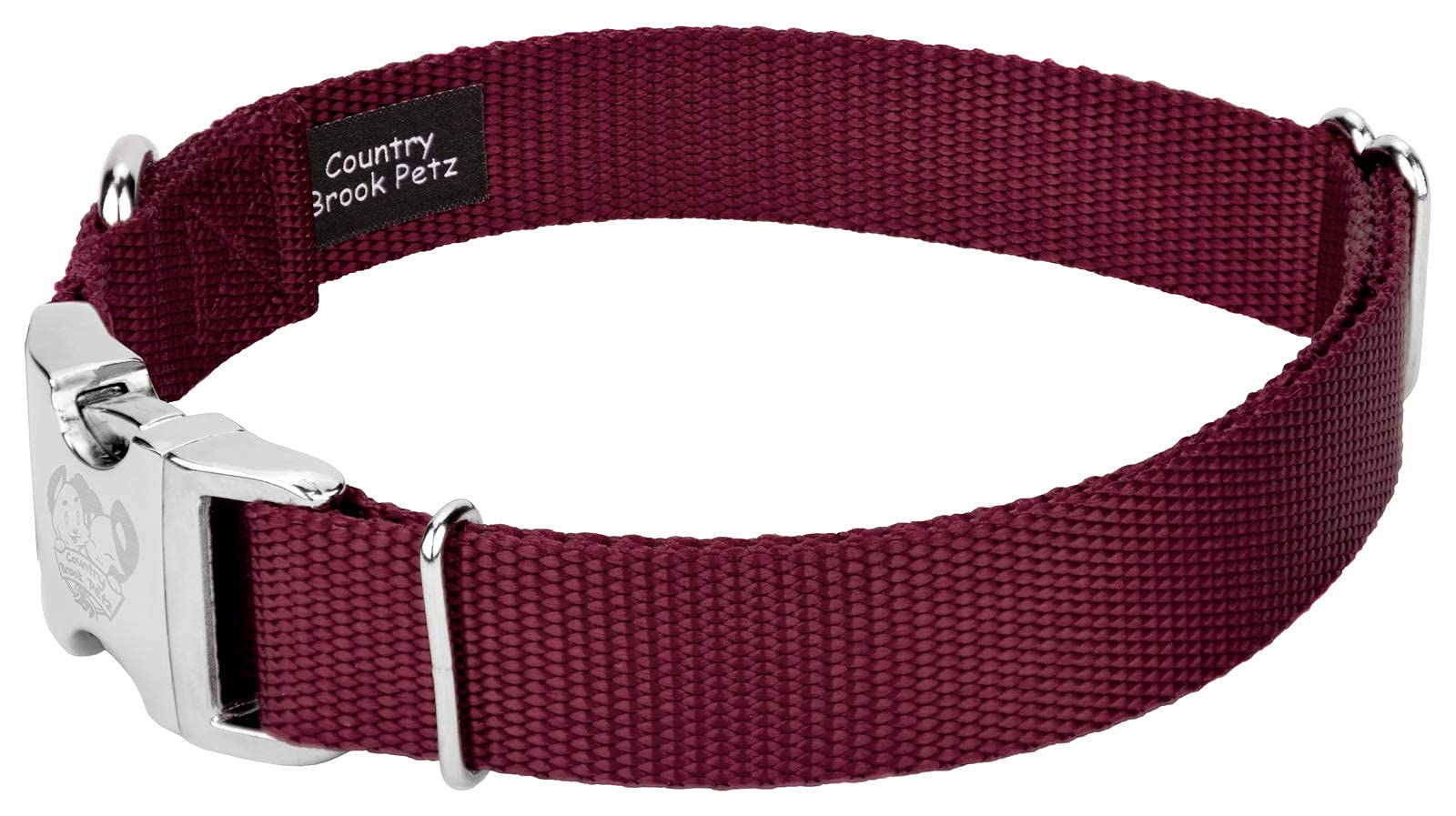 Country Brook Design - Vibrant 30+ Color Selection - Premium Nylon Dog Collar With Metal Buckle (Medium, 3/4 Inch, Burgundy)