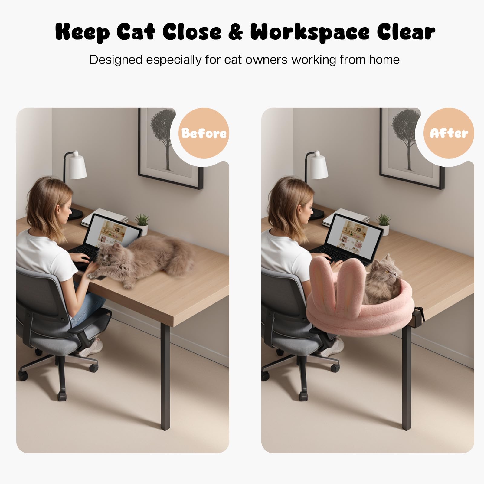 Greenpetopia 360 Rotation Cat Bed For Desk, Cats Desk Bed With Soft Rabbit Ear Cushion, Desk Nest Cat Beds With Metal Frames, Ca