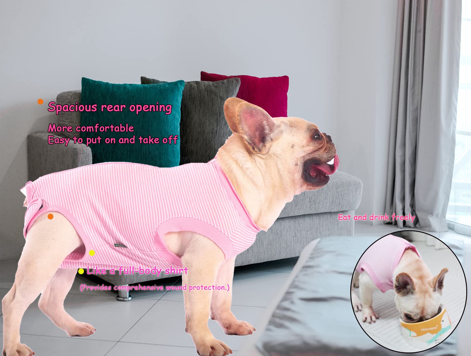 Sychien Dog Recovery Suit Pink Female Spay Surgical Large Shirt, Male Surgery Recovery Suit,Pink-White Striped Xxl
