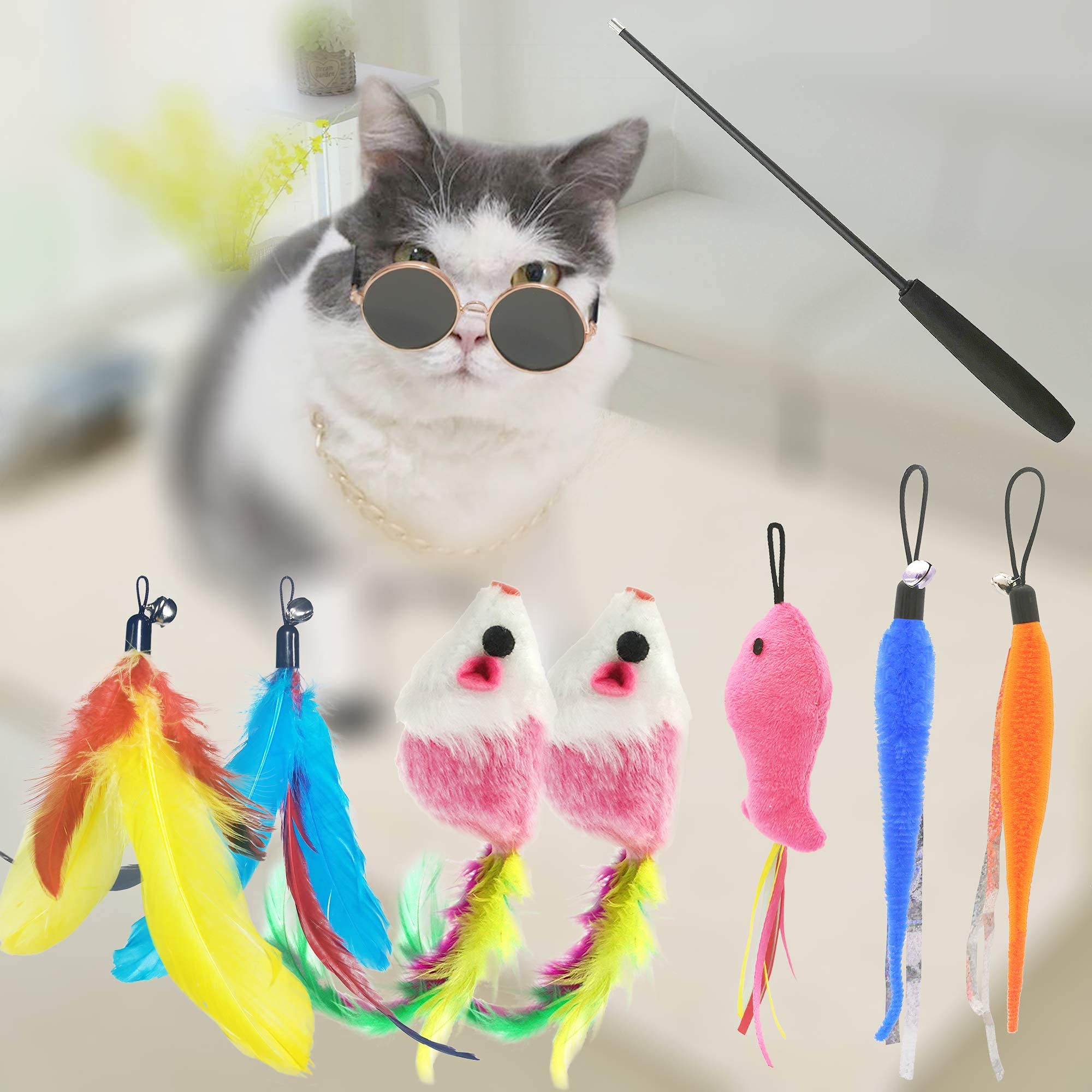Zph Cat Toys,Interactive Feather Variety Pack For Cats Wand Kitten Toy-Includ Cat Exercise Toy Fluffy Mouse Worms&Fish